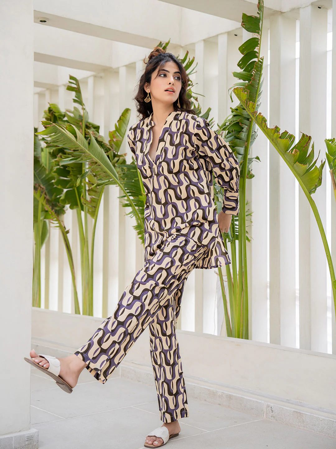 Abstract Caramel Pure Cotton Pant - Image 4