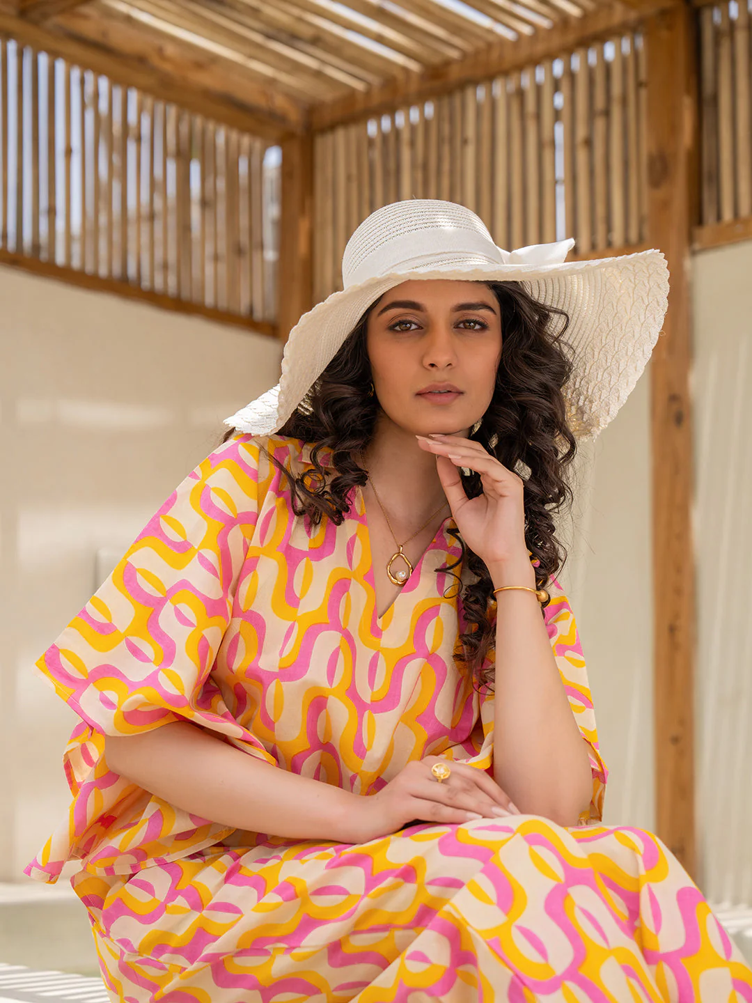 Abstract Lemon Candy Kaftan Top - Image 10