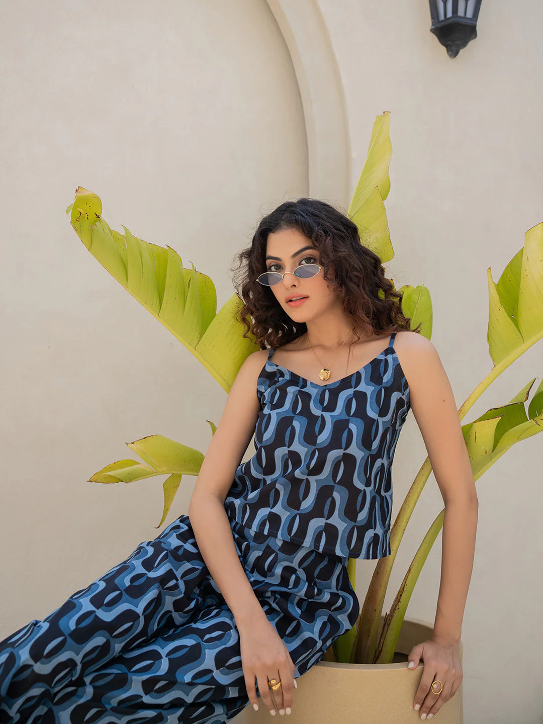 Abstract Navy Nirvana Blue Spaghetti Top - Image 4