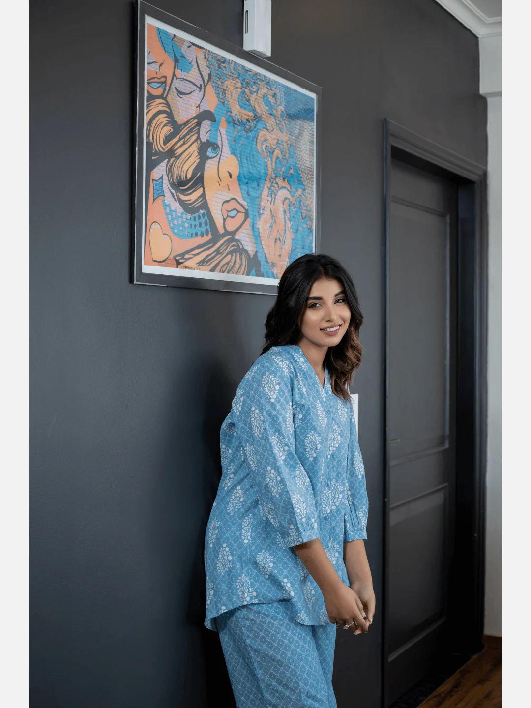 back pleated Sky Blue Pure Cotton Loungewear - Image 10