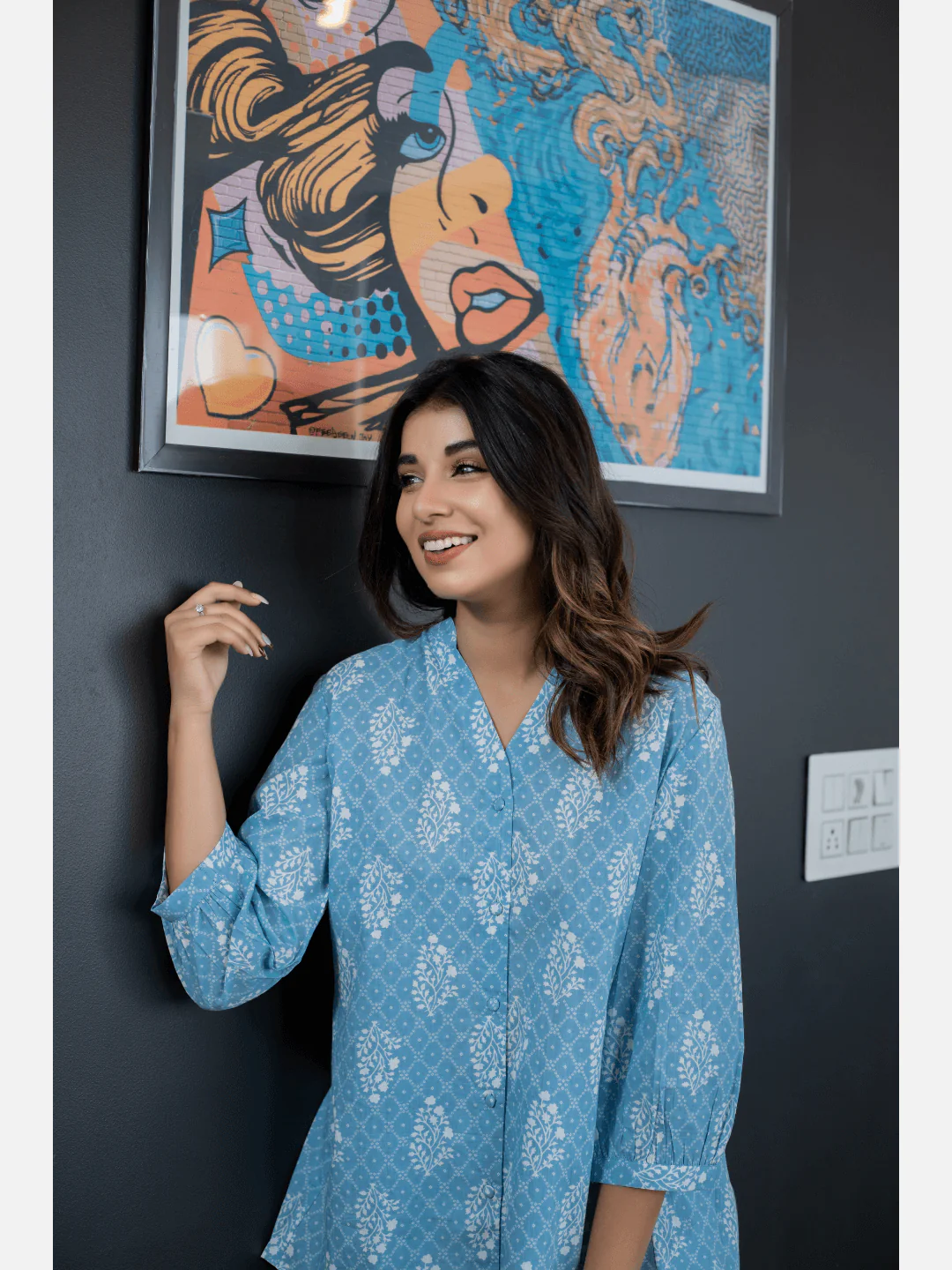back pleated Sky Blue Pure Cotton Loungewear - Image 11