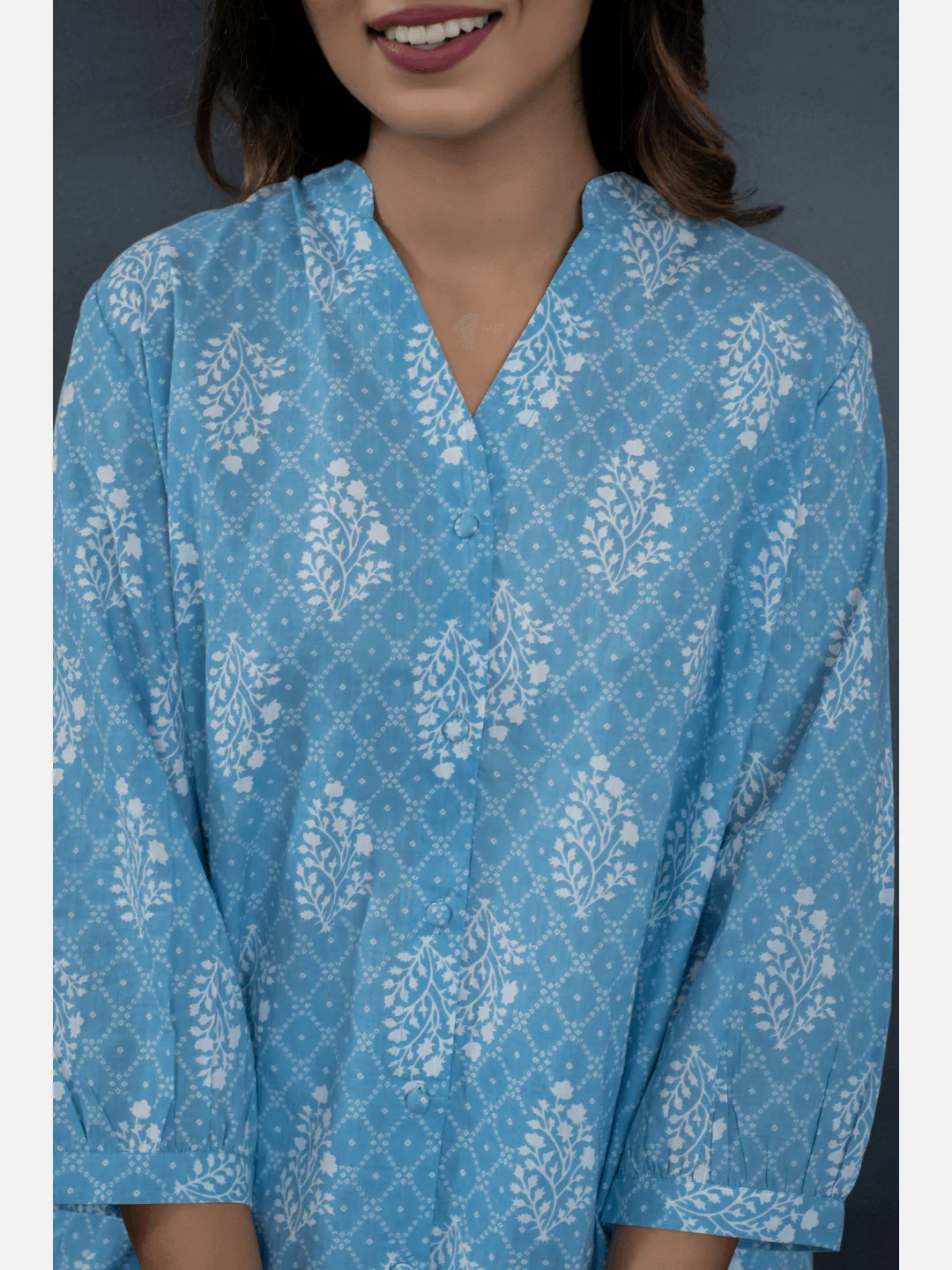 back pleated Sky Blue Pure Cotton Loungewear - Image 2