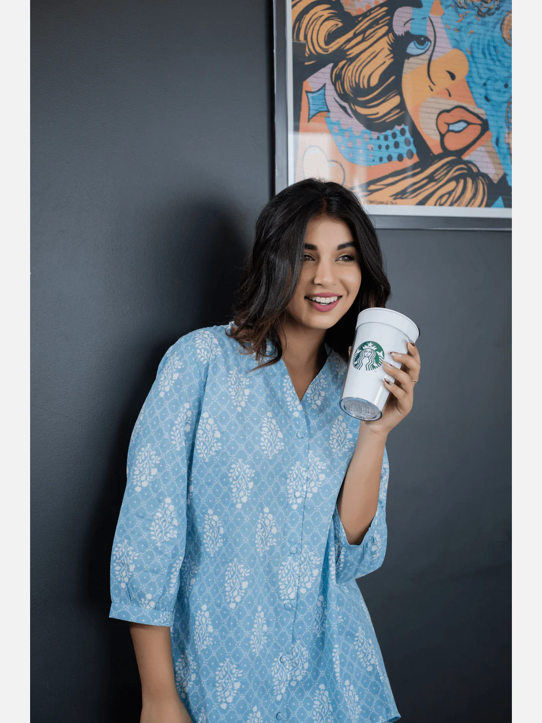 back pleated Sky Blue Pure Cotton Loungewear - Image 5