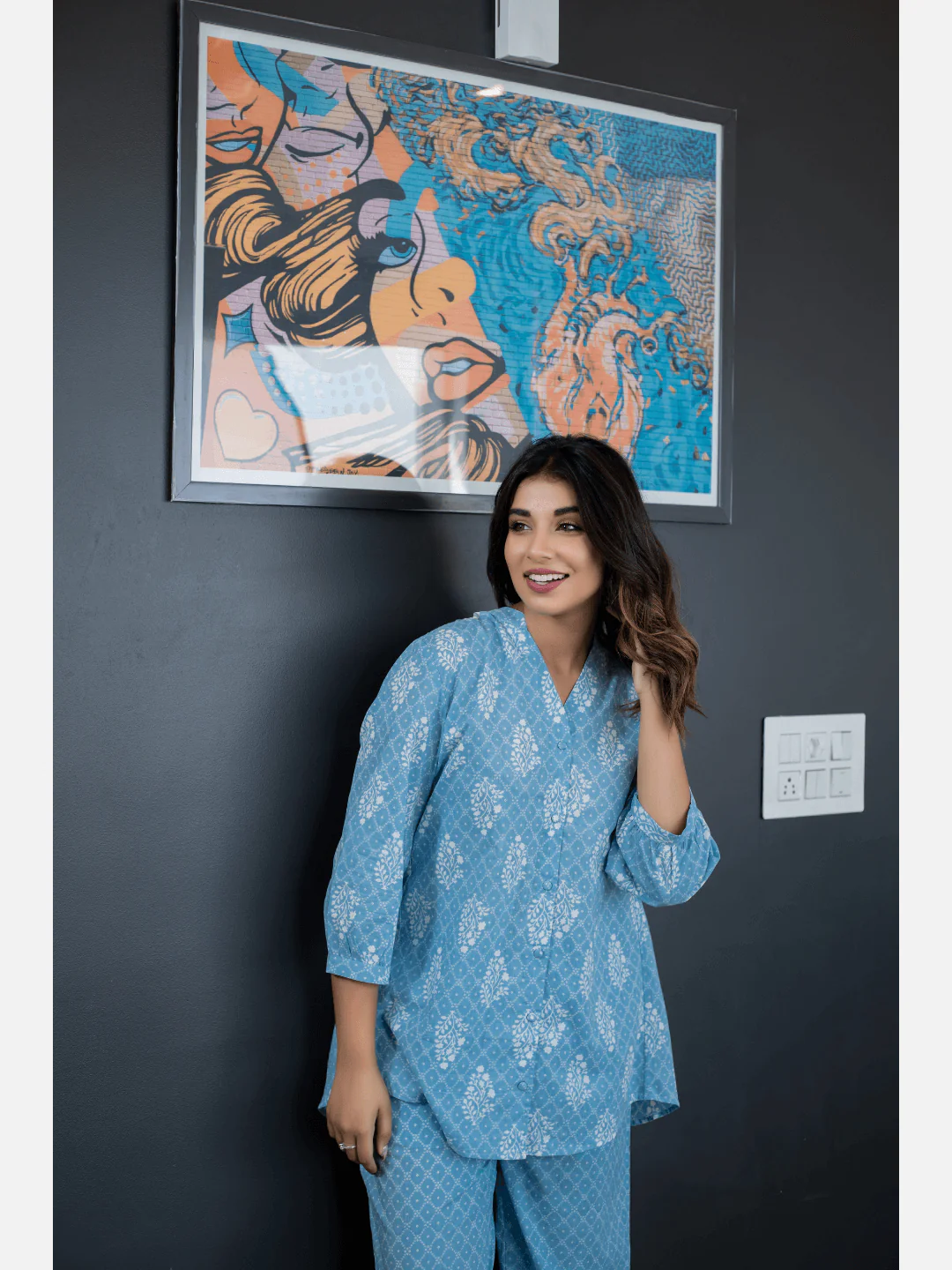 back pleated Sky Blue Pure Cotton Loungewear - Image 9