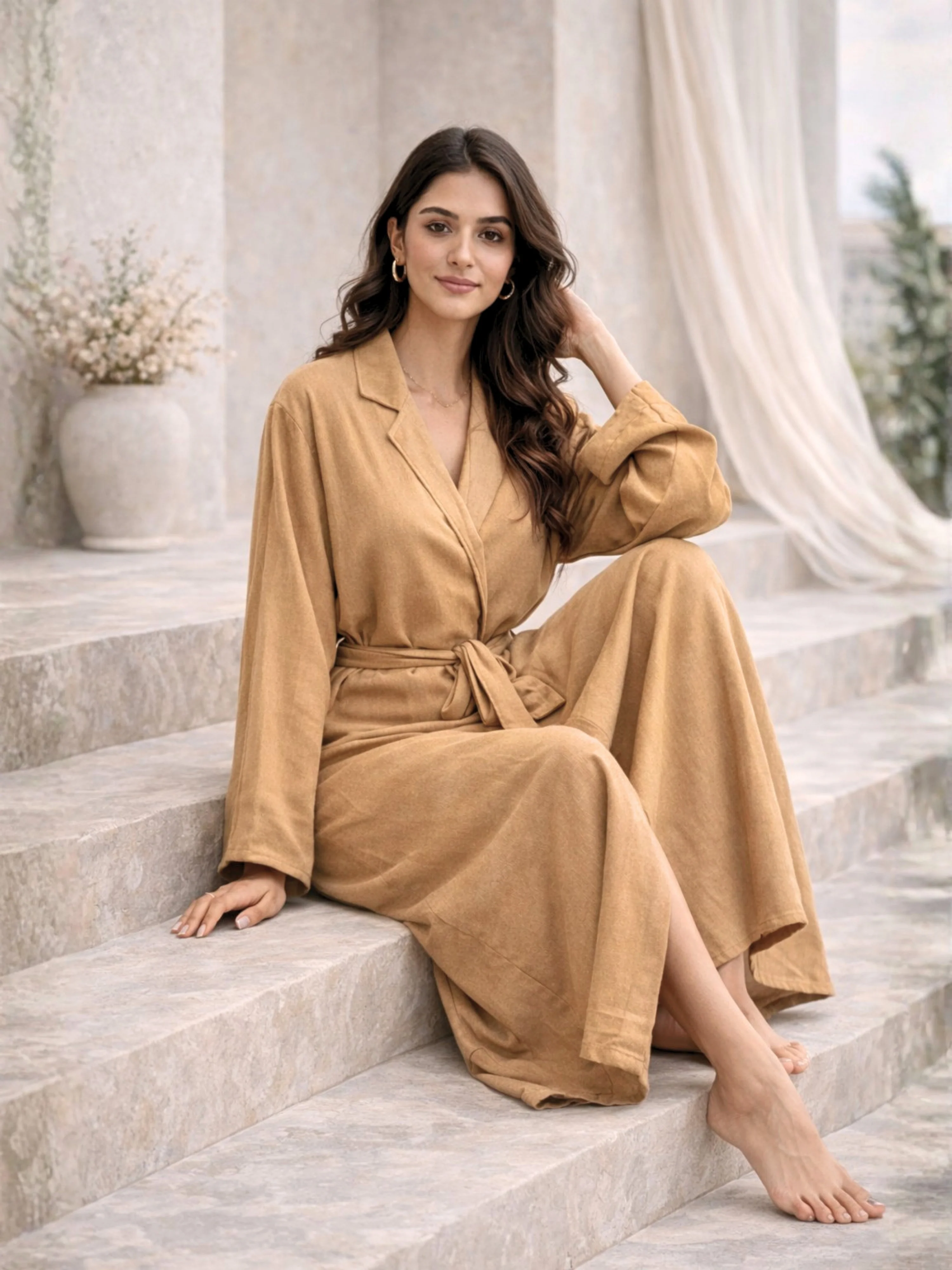 Beige Soft Crepe Robe for Women - Image 2