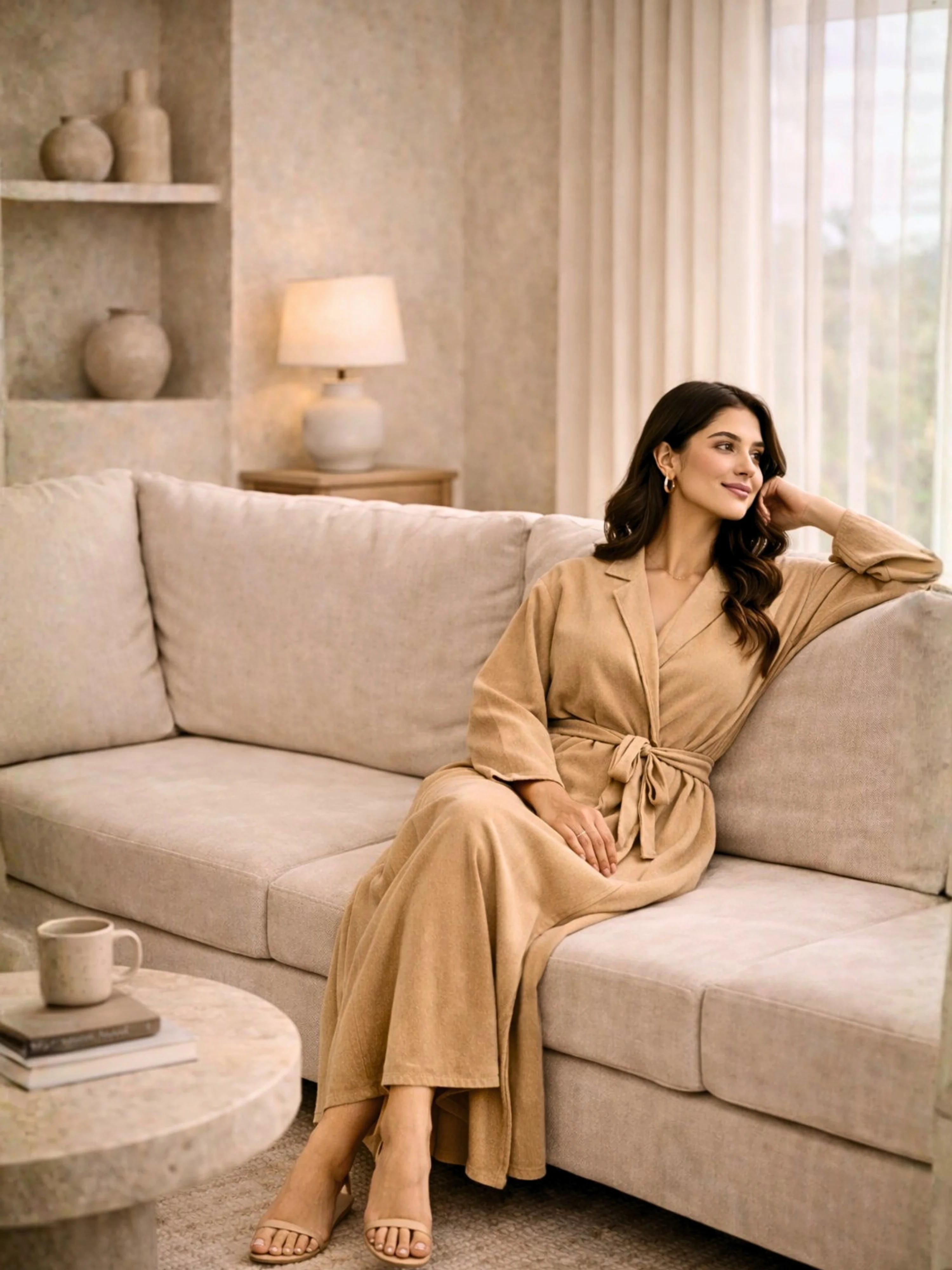Beige Soft Crepe Robe for Women - Image 3