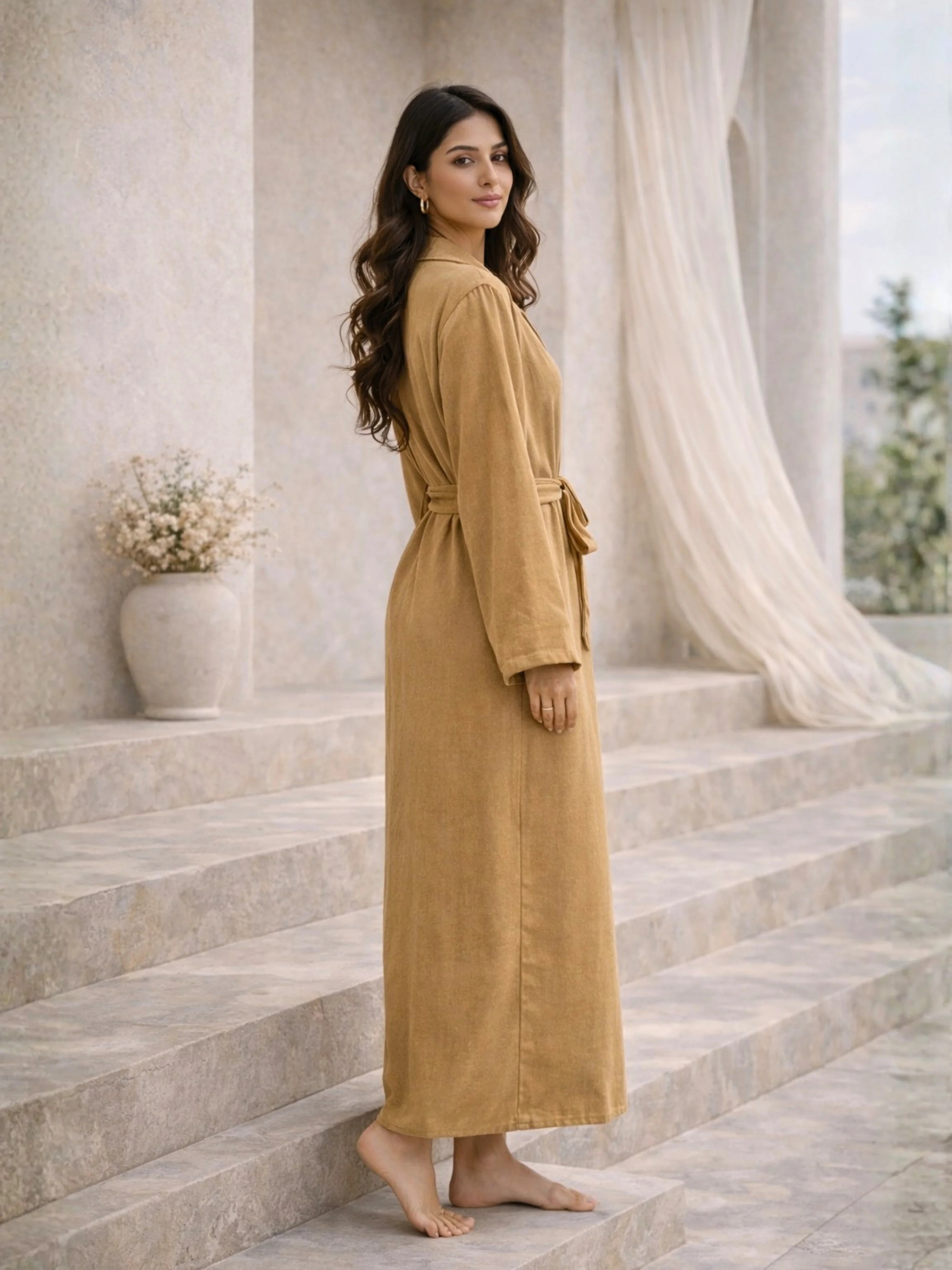 Beige Soft Crepe Robe for Women - Image 4