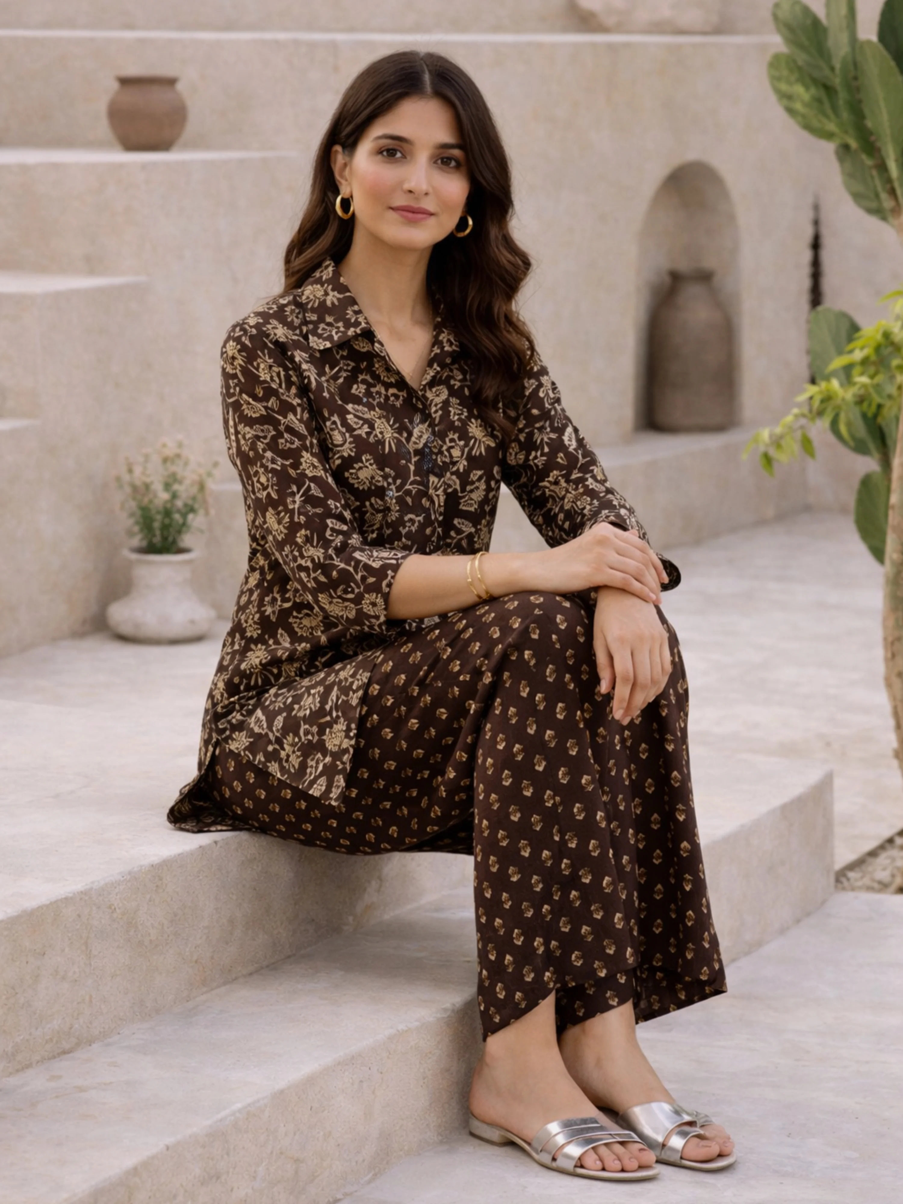Black Flora Fiesta Pure Cotton Collar Shirt Co-ord set - Image 2