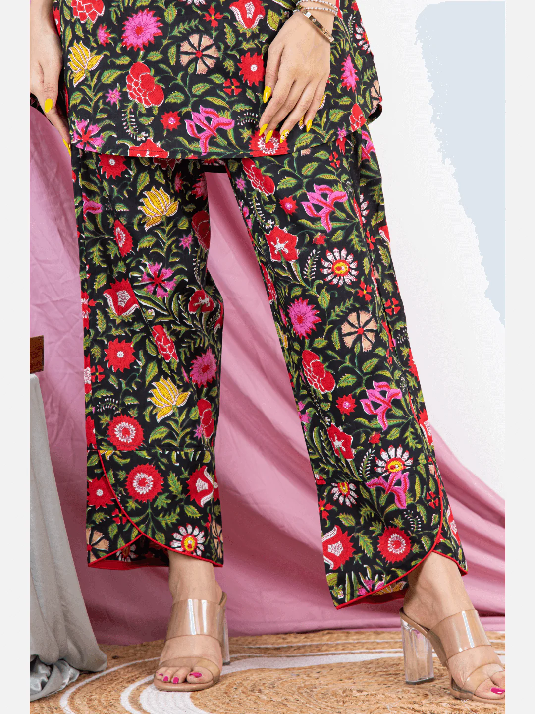 Black Floral Sleeveless Pure Cotton Loungewear - Image 8