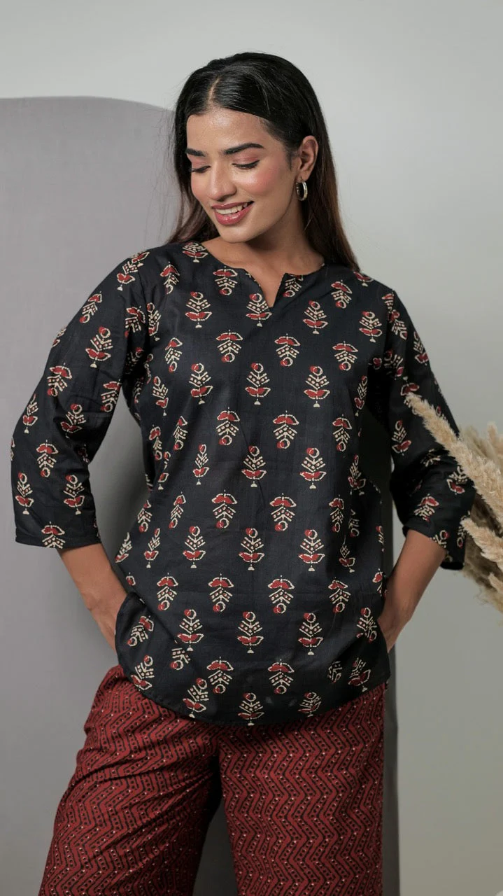 Black Hand Block Pure Cotton Lounge Wear - Image 12