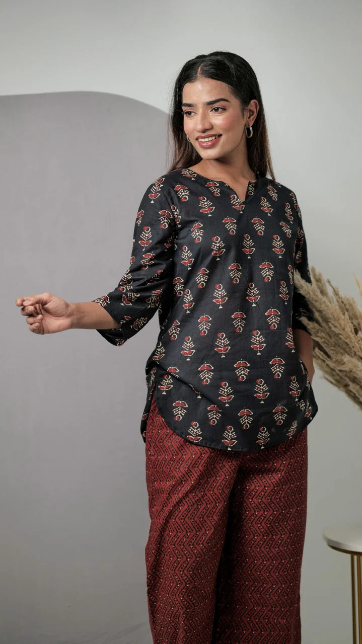 Black Hand Block Pure Cotton Lounge Wear - Image 13
