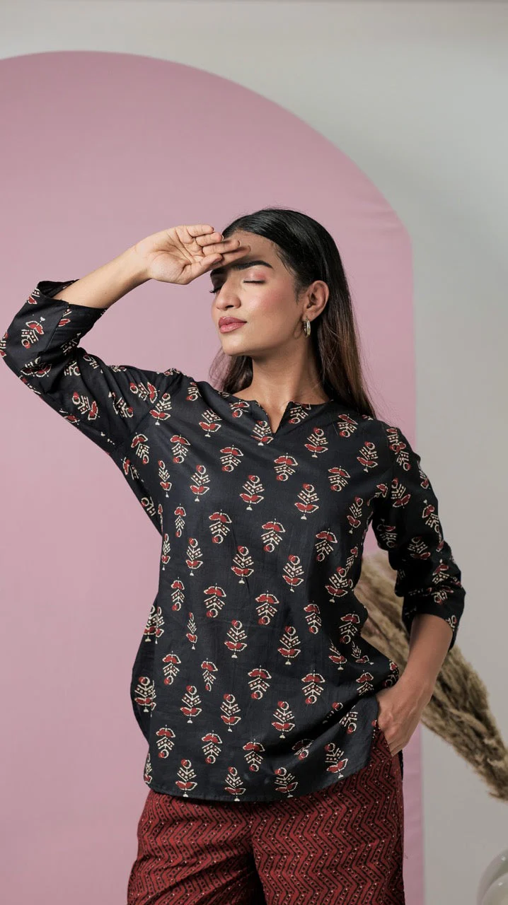 Black Hand Block Pure Cotton Lounge Wear - Image 14
