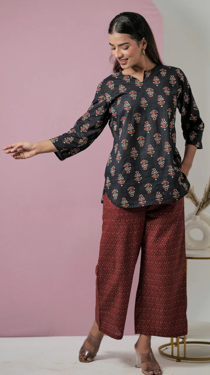 Black Hand Block Pure Cotton Lounge Wear - Image 19
