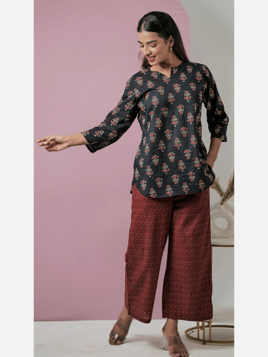 Black Hand Block Pure Cotton Lounge Wear - Image 3