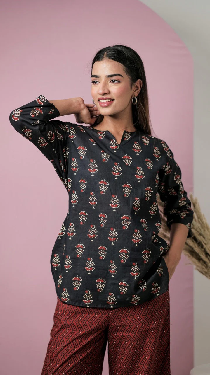 Black Hand Block Pure Cotton Lounge Wear - Image 4
