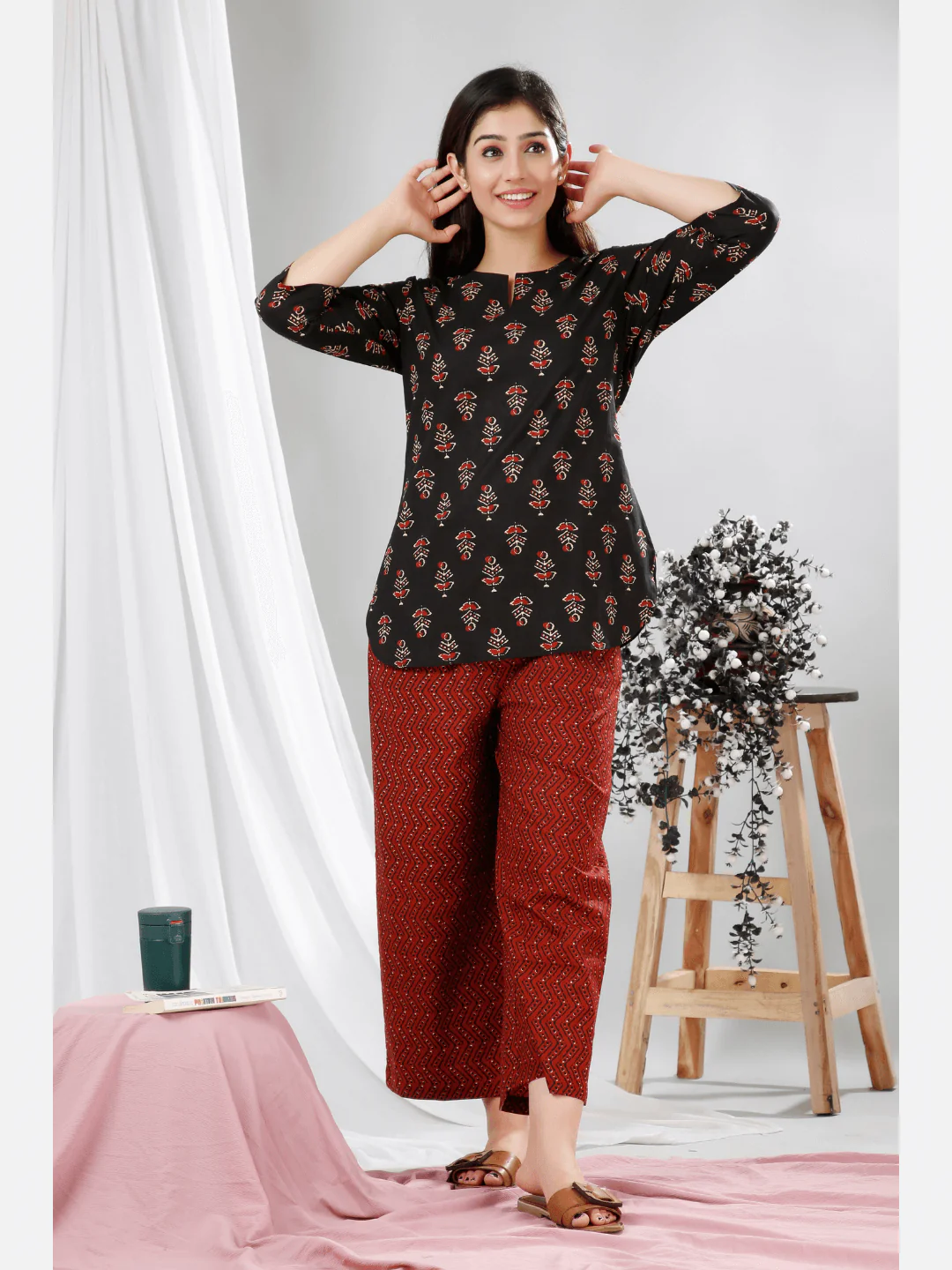 Black Hand Block Pure Cotton Lounge Wear - Image 5