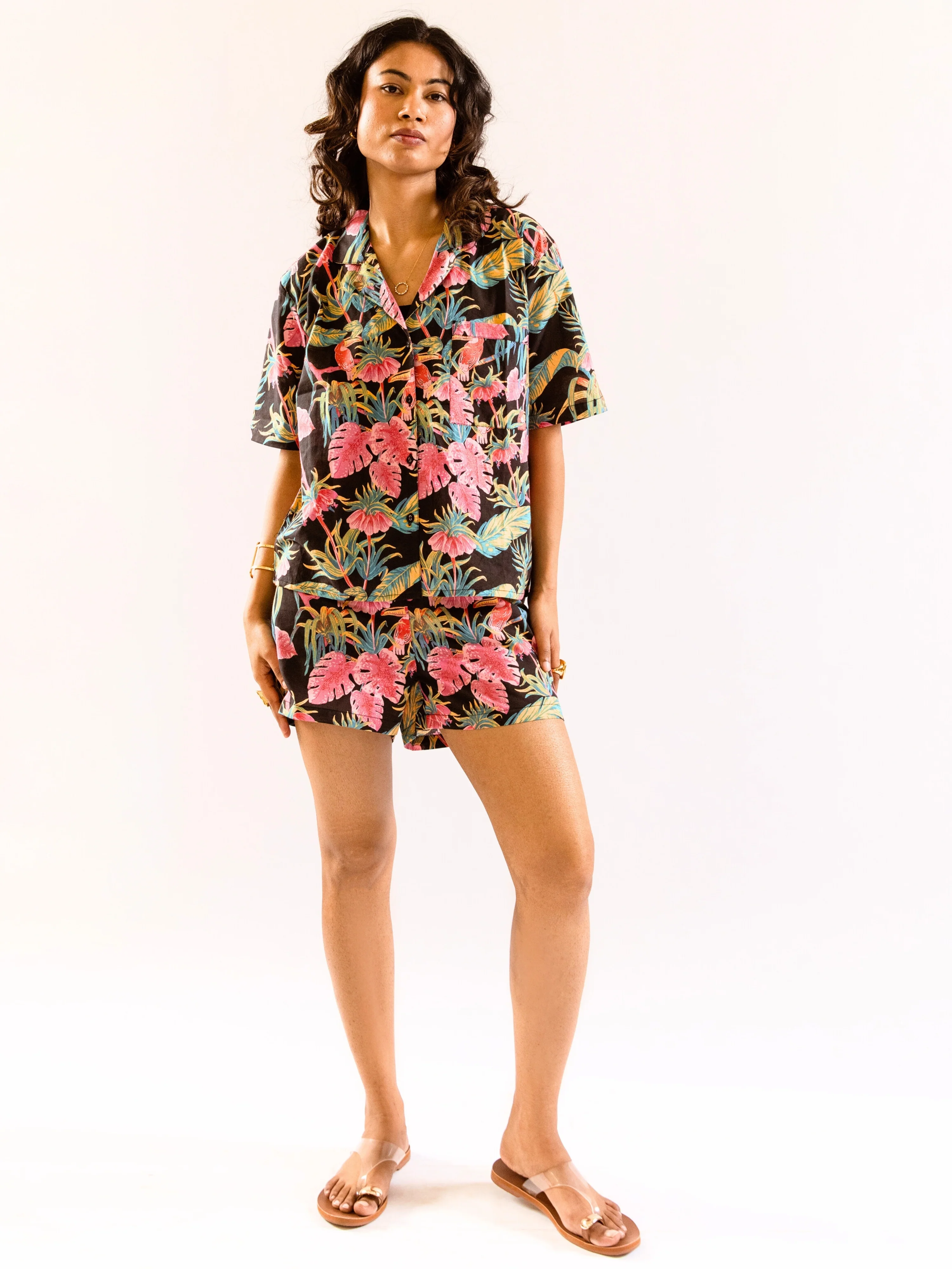Black Botanic Bliss Pure Cotton Collar co-ord Shorts set - Image 10