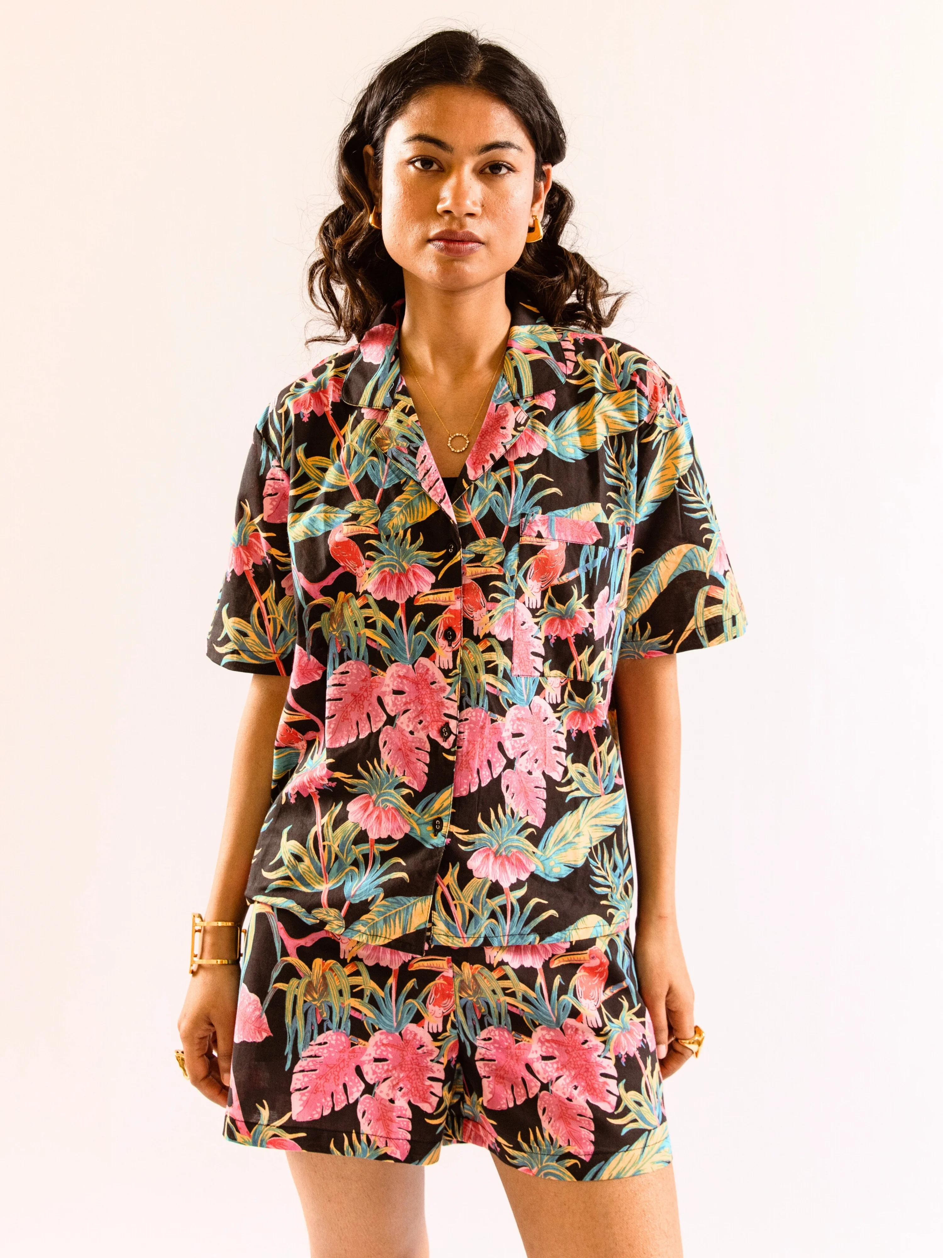 Black Botanic Bliss Pure Cotton Collar co-ord Shorts set - Image 11