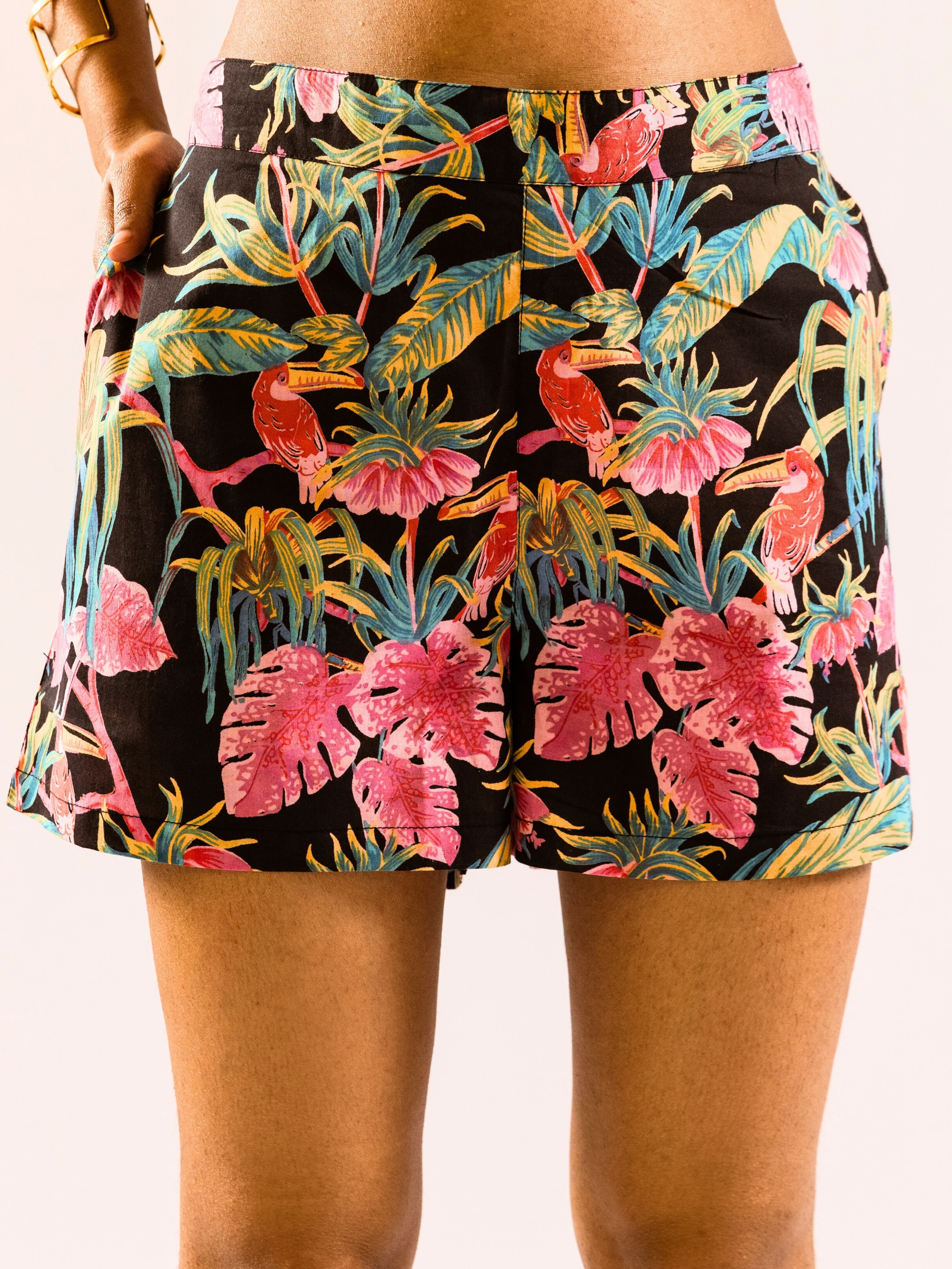Black Botanic Bliss Pure Cotton Collar co-ord Shorts set - Image 4