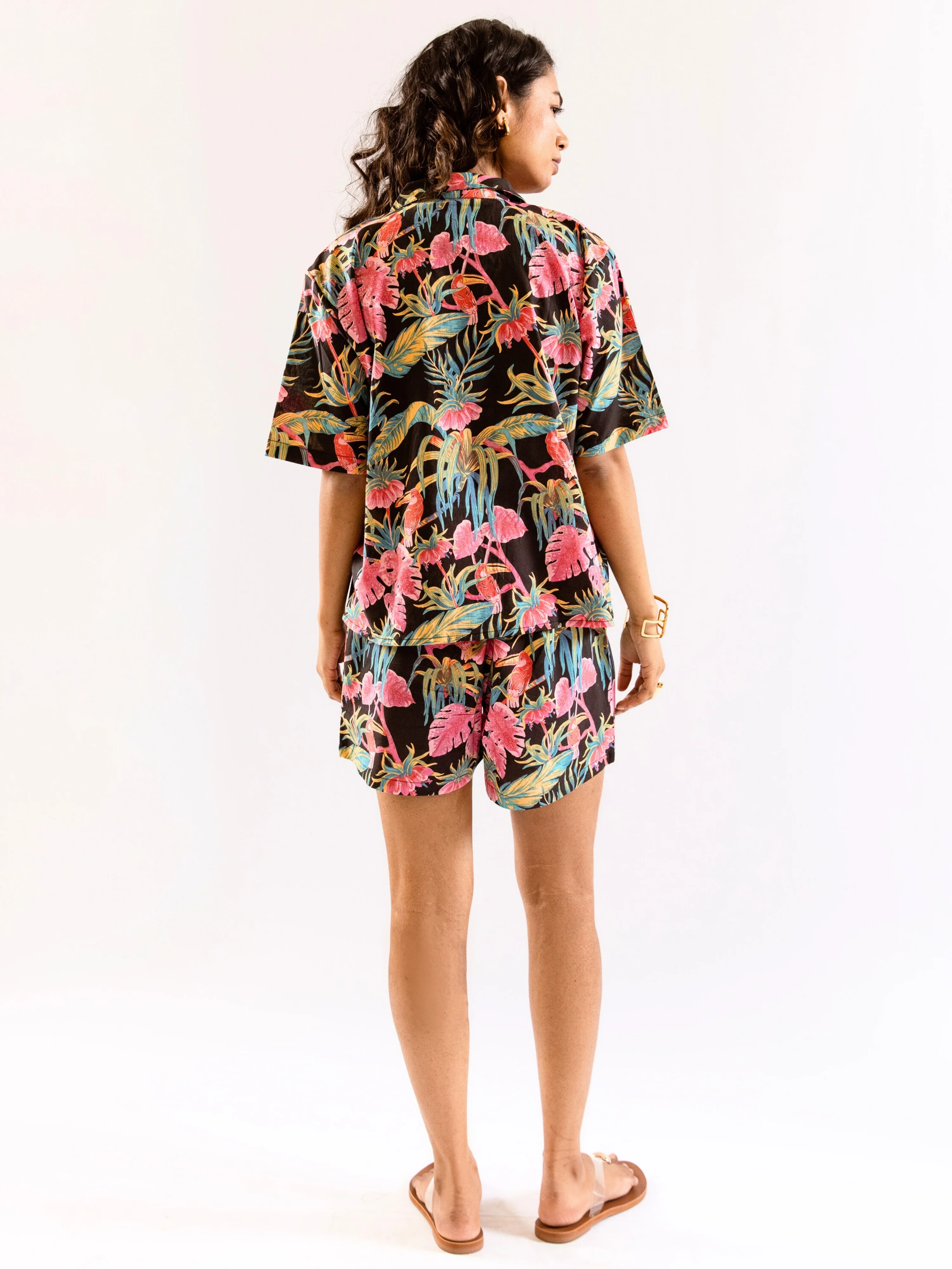 Black Botanic Bliss Pure Cotton Collar co-ord Shorts set - Image 5