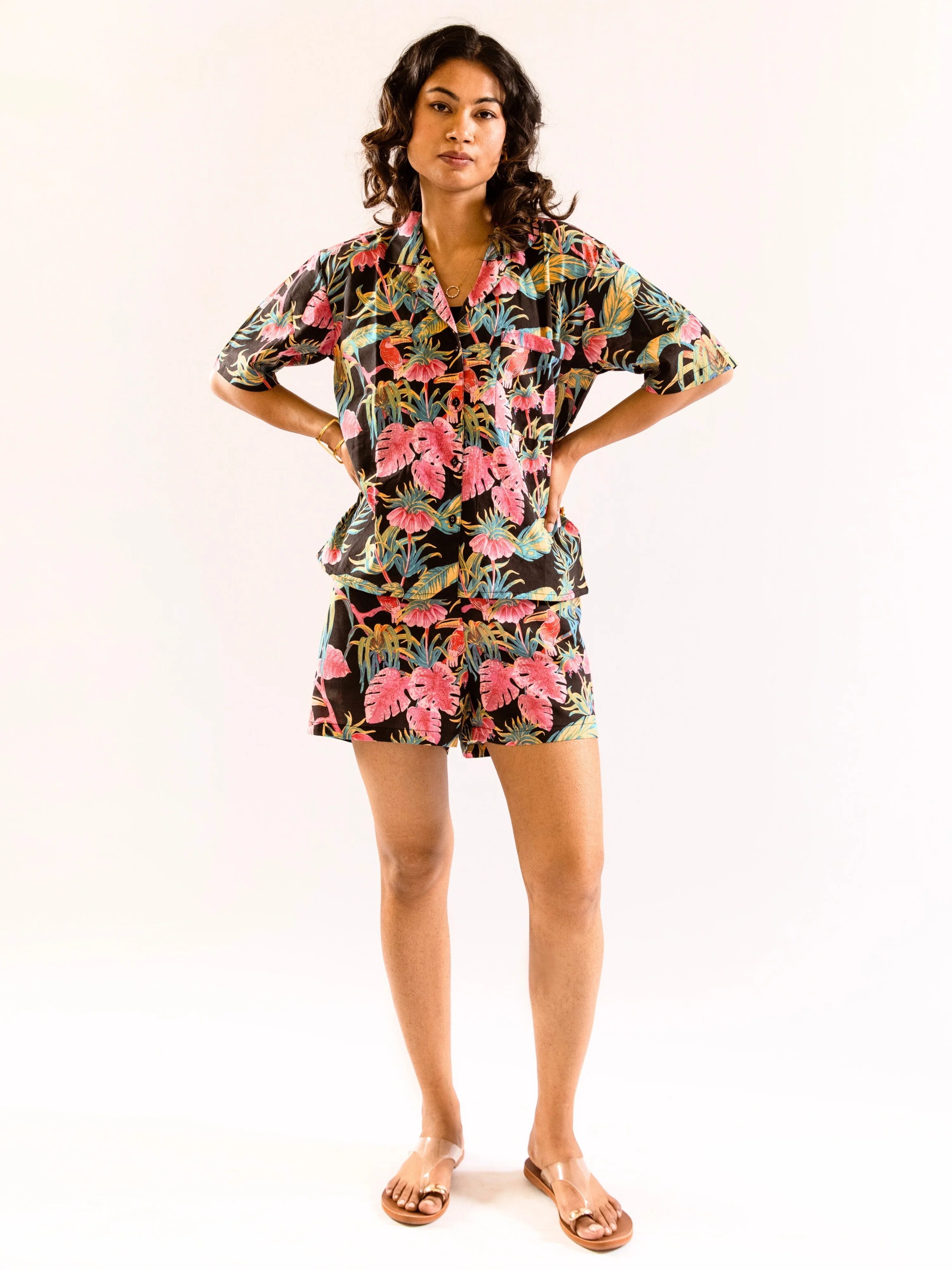 Black Botanic Bliss Pure Cotton Collar co-ord Shorts set - Image 8