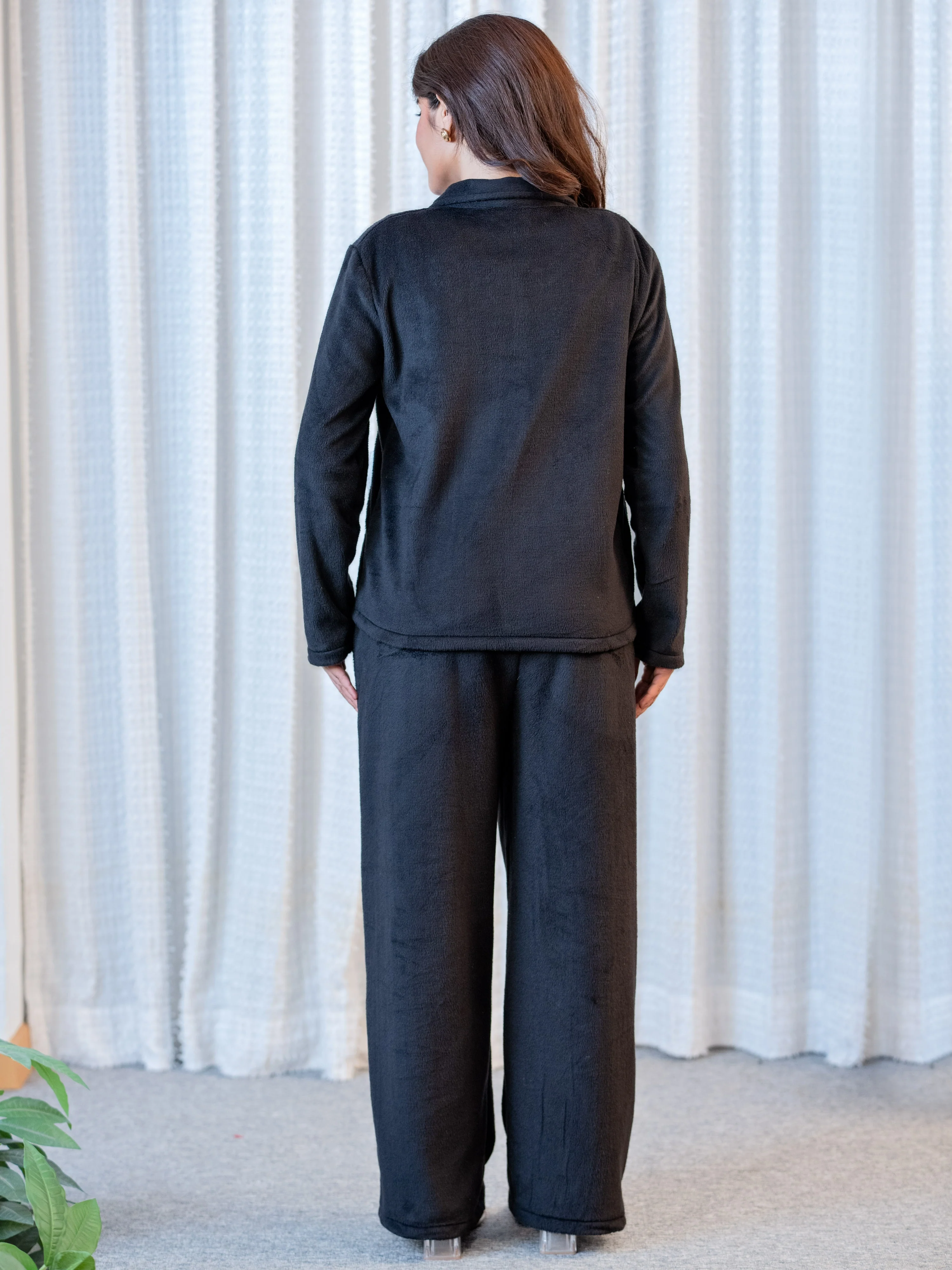 Black Super Soft Woollen Bow Pajama Set - Image 12