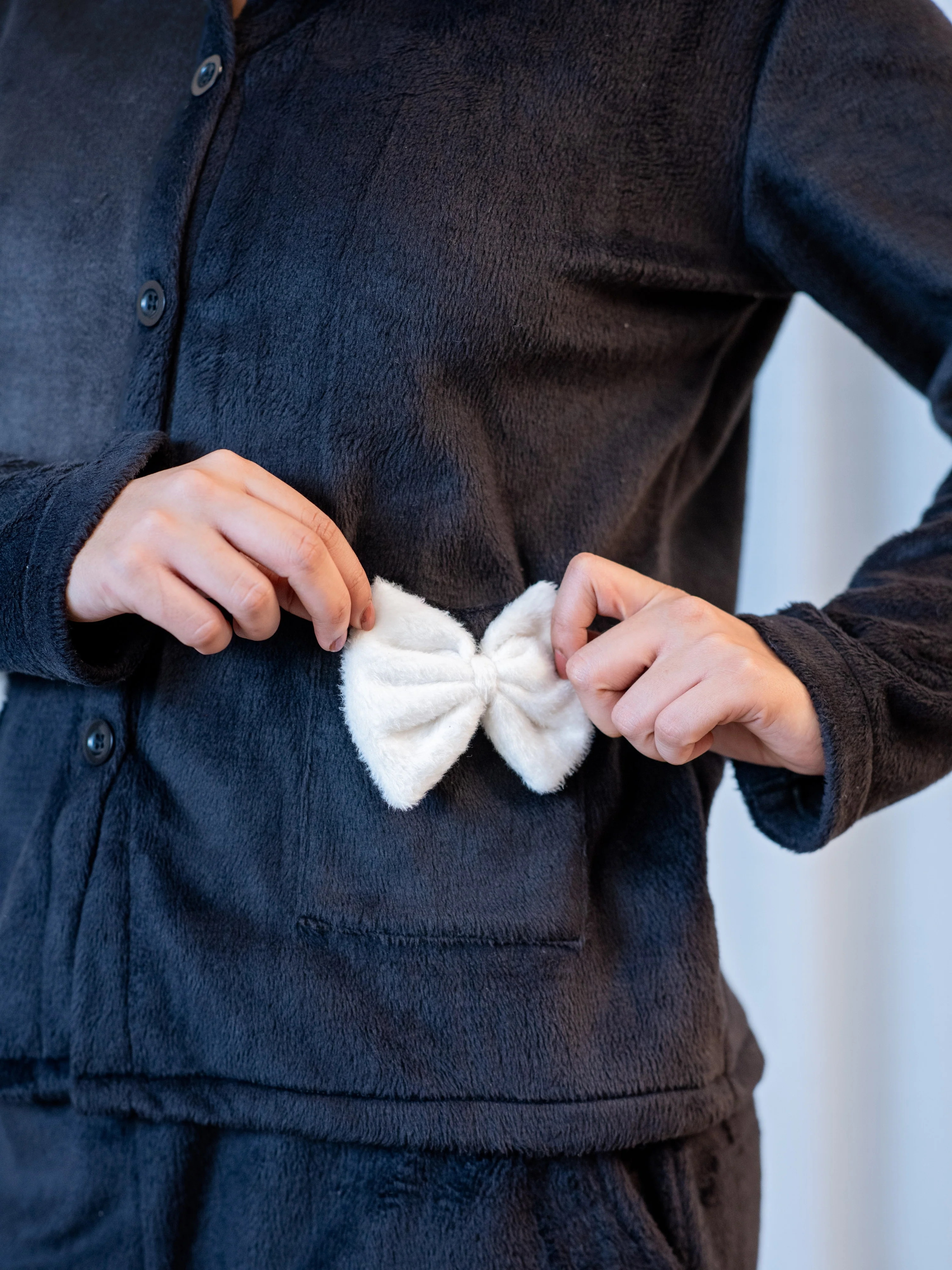 Black Super Soft Woollen Bow Pajama Set - Image 6