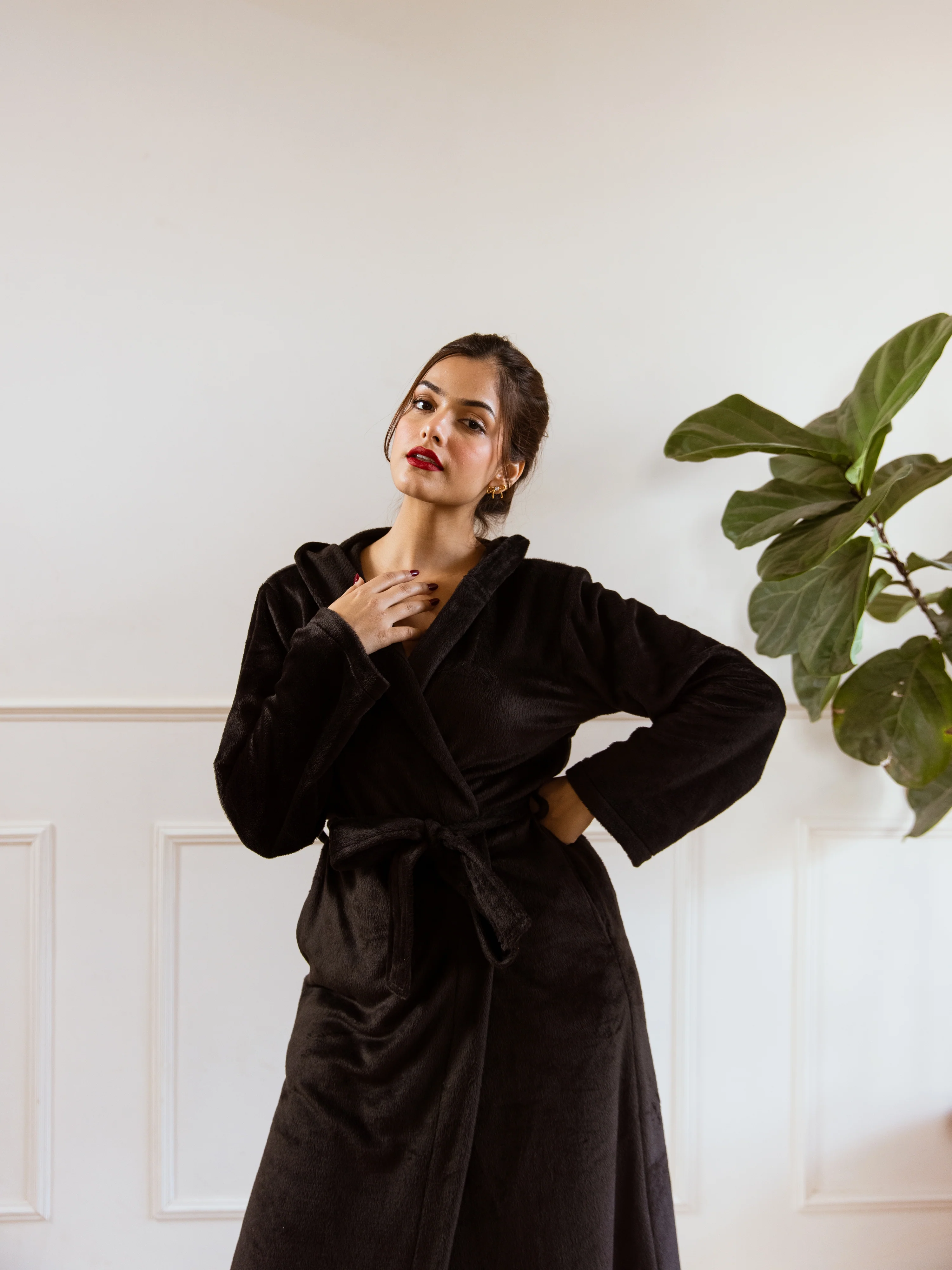Black Super Soft Woollen Hoodie Robe - Image 10
