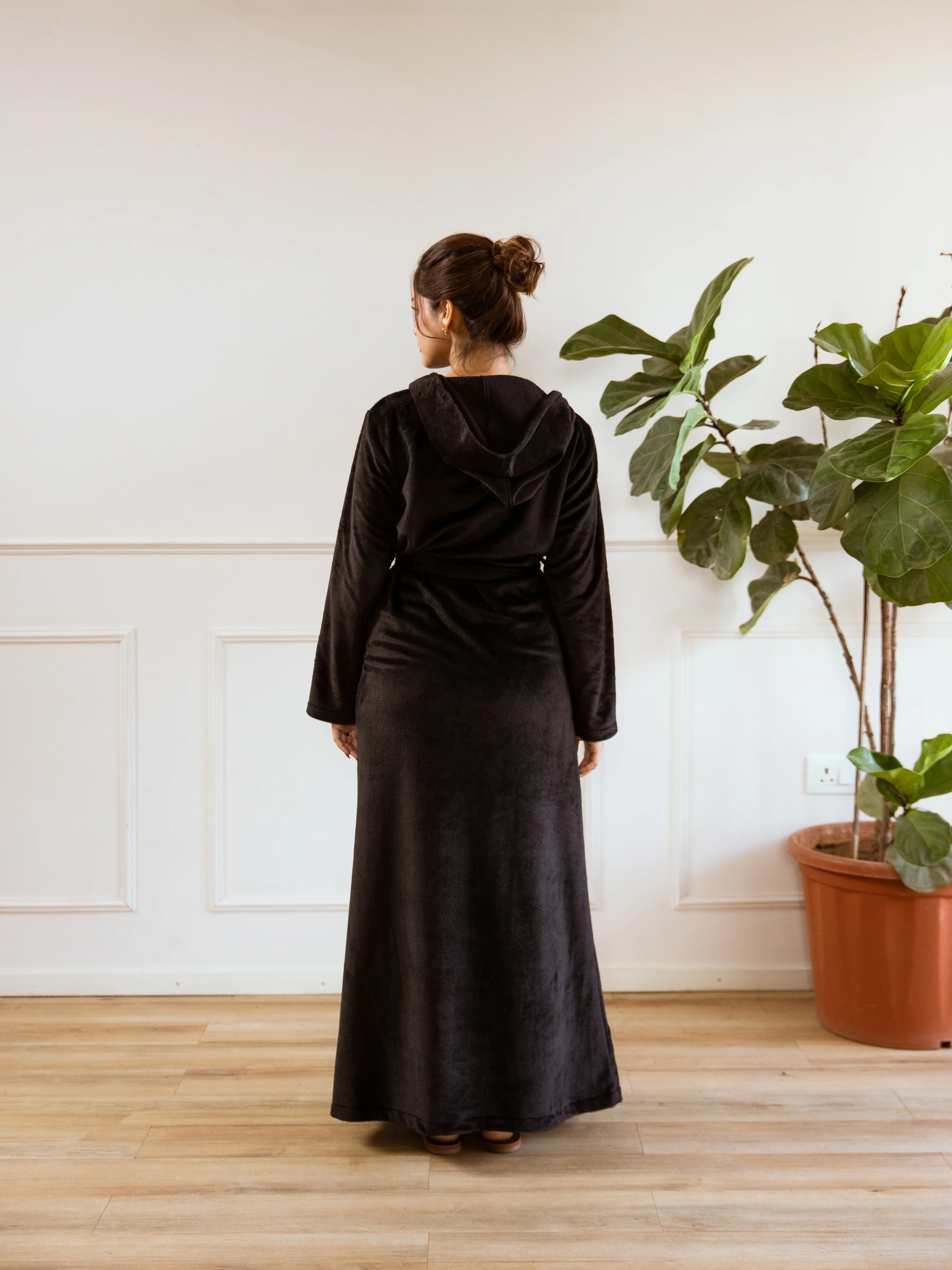 Black Super Soft Woollen Hoodie Robe - Image 4