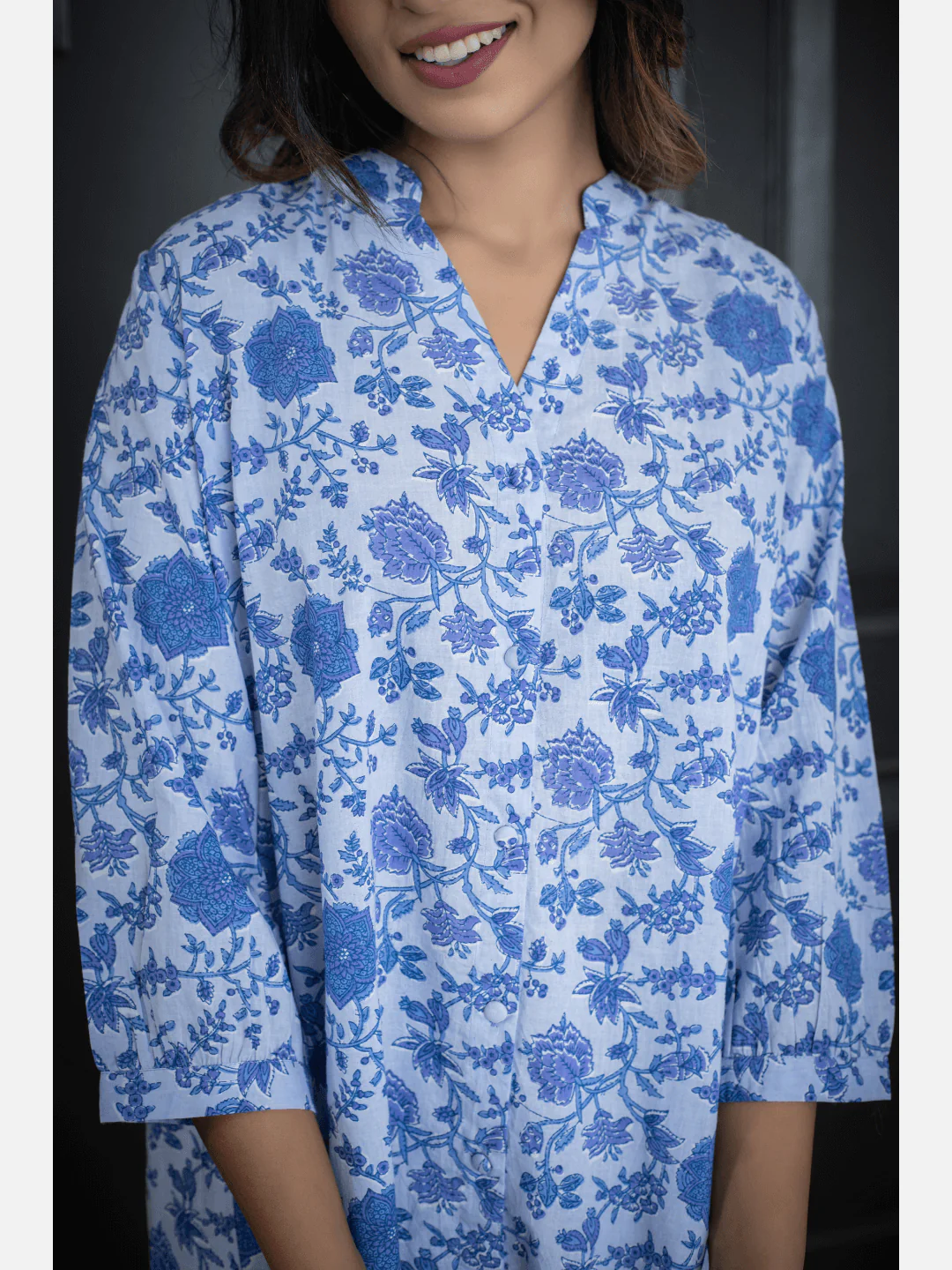 Blue Back pleated indigo Cotton Loungewear - Image 10