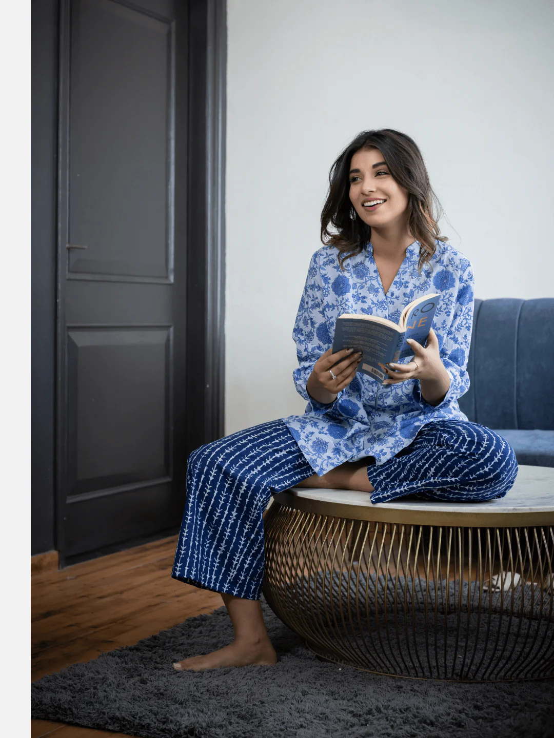 Blue Back pleated indigo Cotton Loungewear - Image 12
