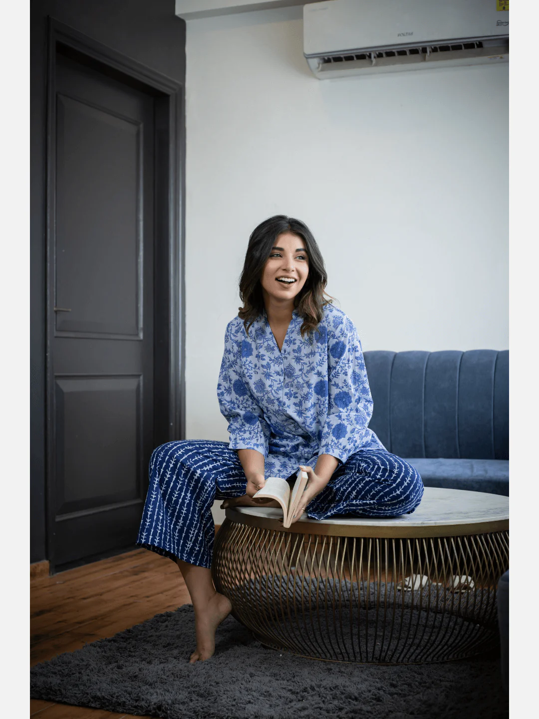 Blue Back pleated indigo Cotton Loungewear - Image 13