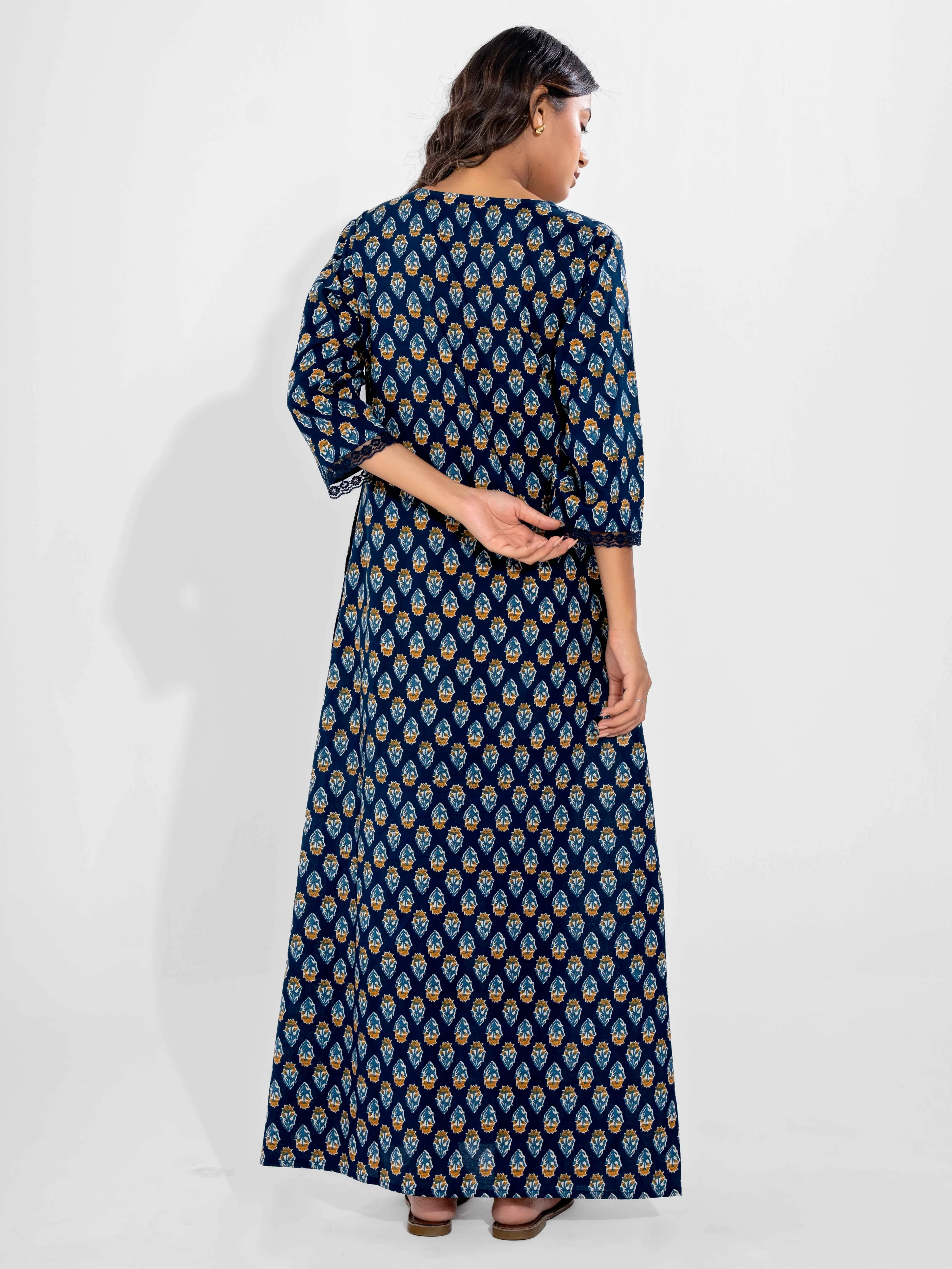 Blue Buti Pure Cotton V Neck Night Maxi - Image 5