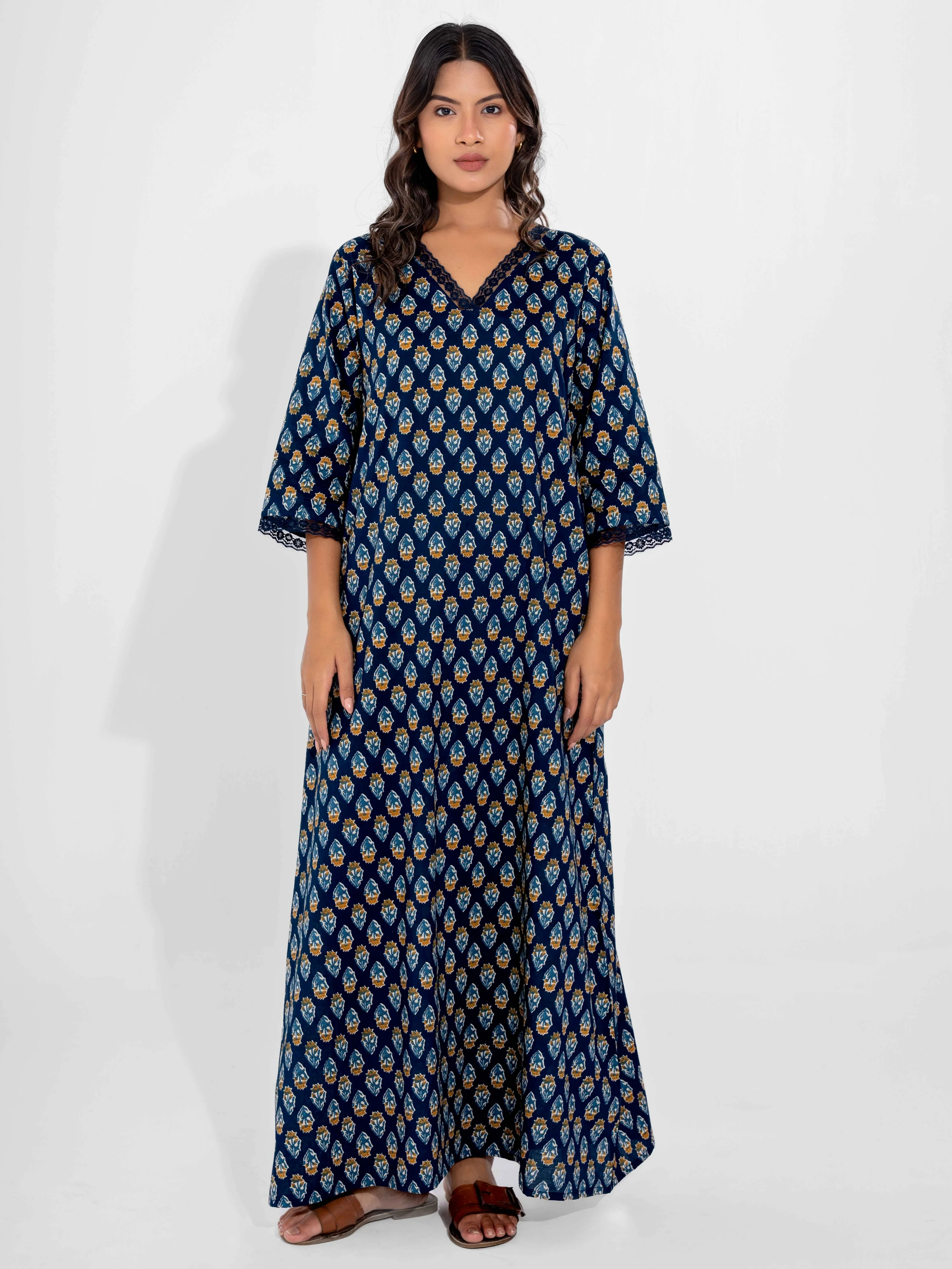 Blue Buti Pure Cotton V Neck Night Maxi - Image 7
