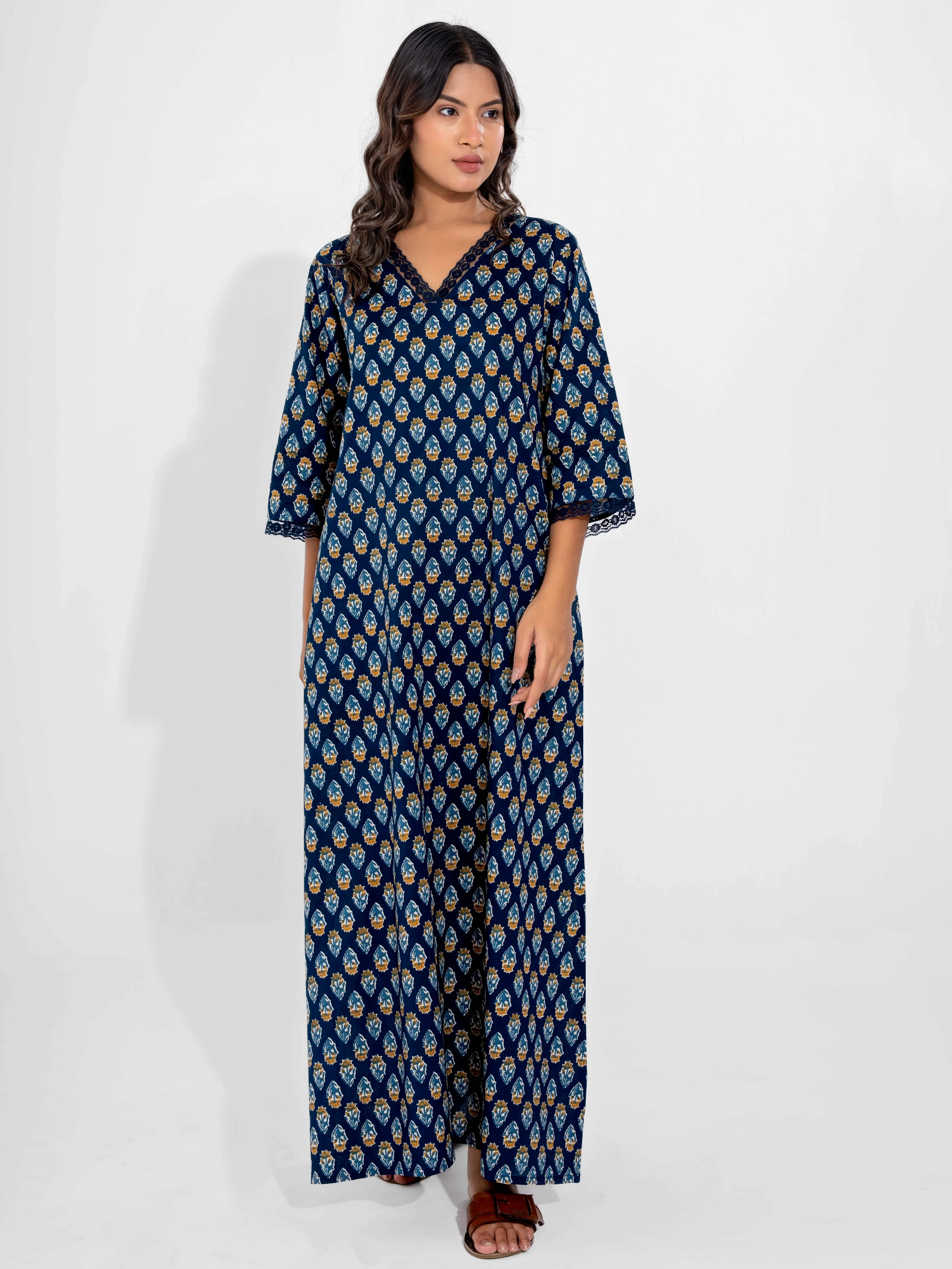 Blue Buti Pure Cotton V Neck Night Maxi - Image 9