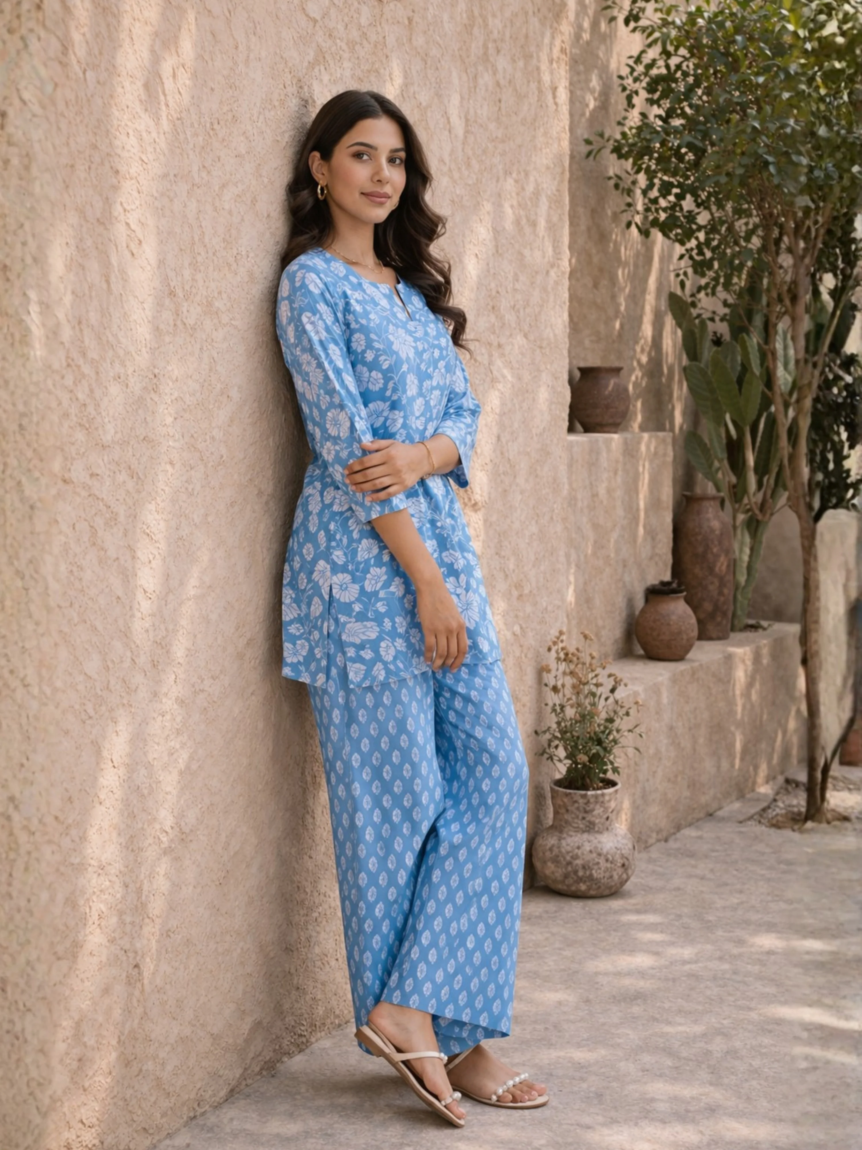 Blue Calm Pure Cotton Round Neck Co-ord Set - Image 2