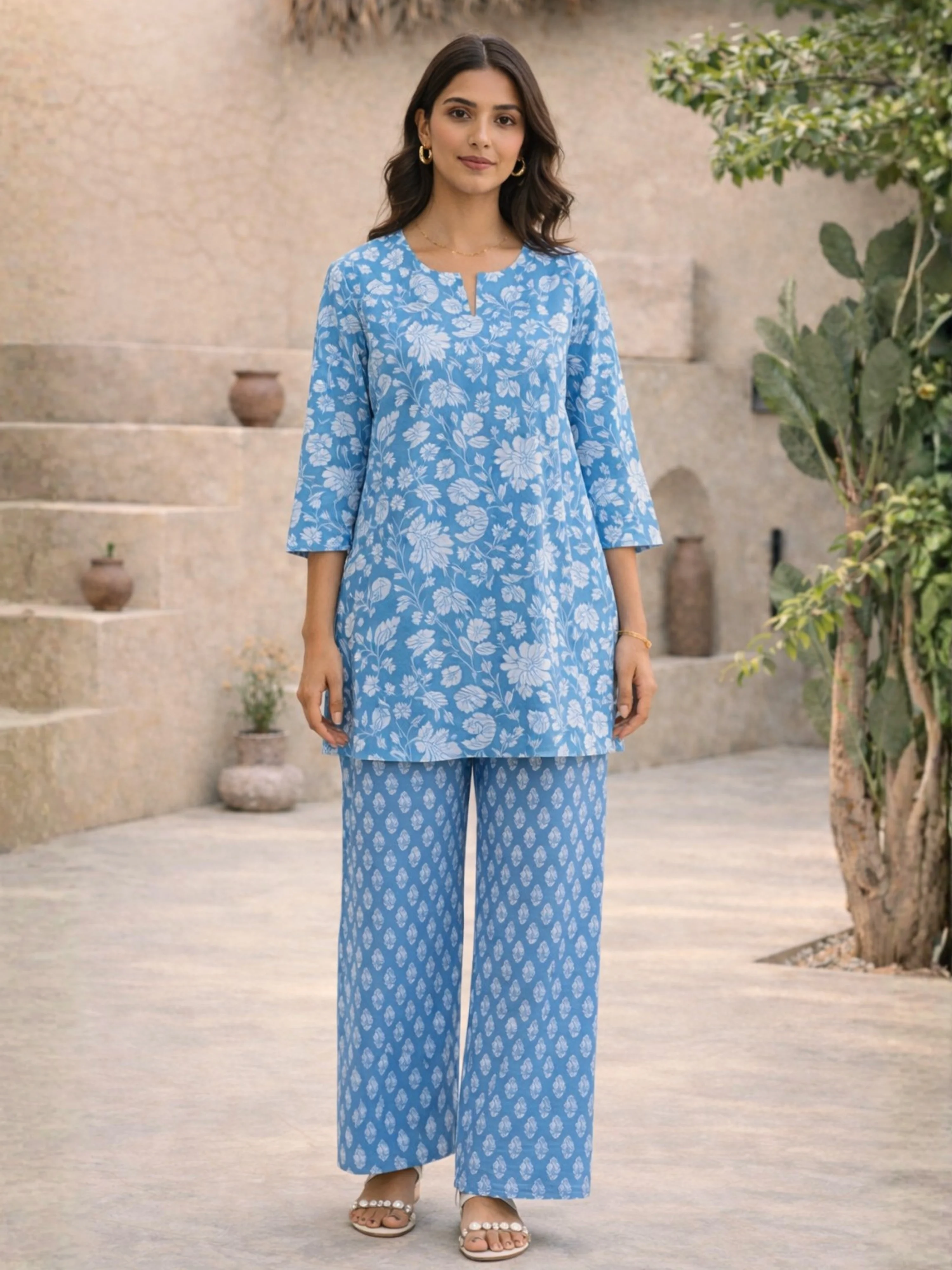Blue Calm Pure Cotton Round Neck Co-ord Set - Image 3