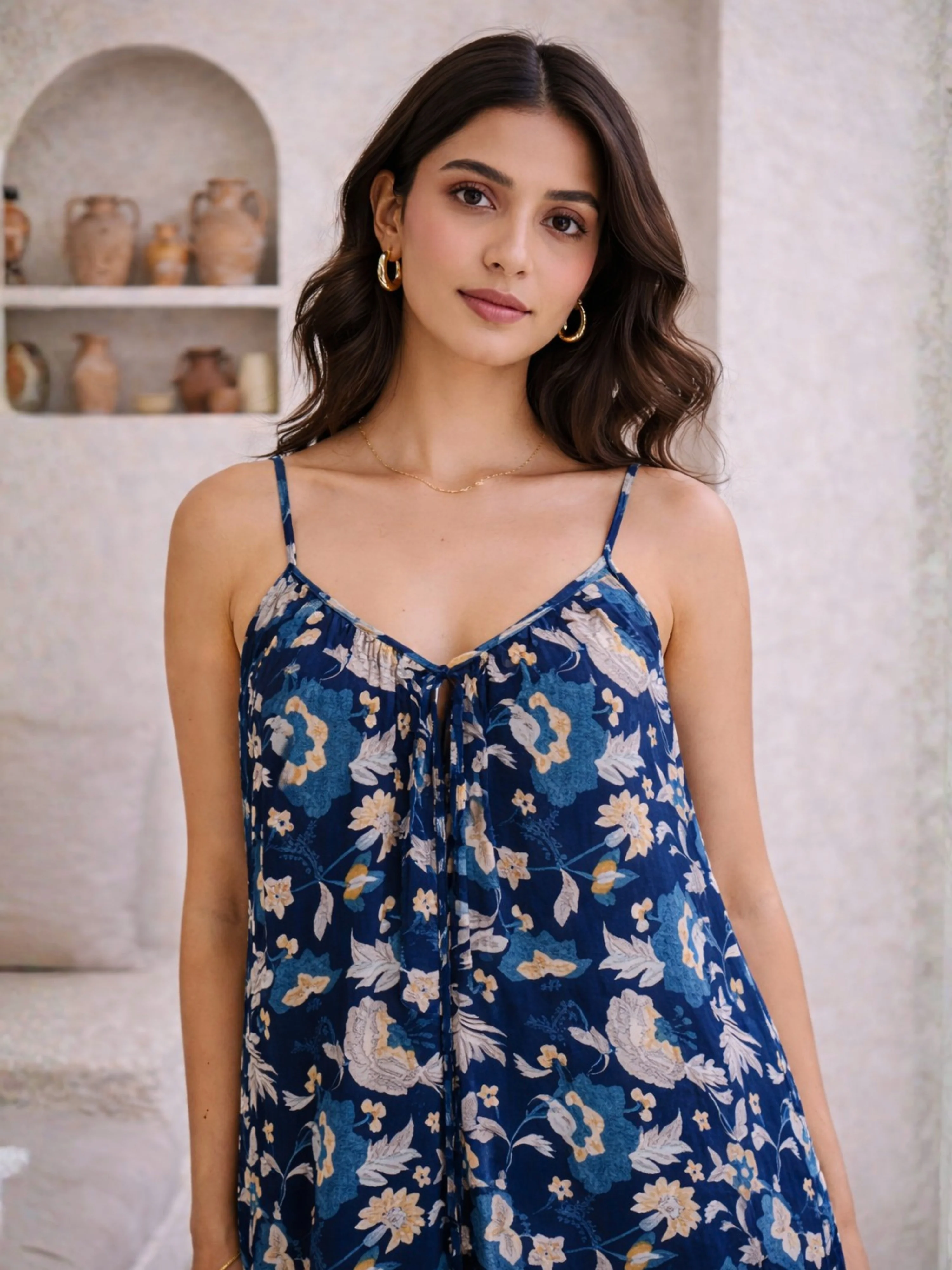 Blue Flowy Pure Cotton Ghera Night Maxi - Image 2