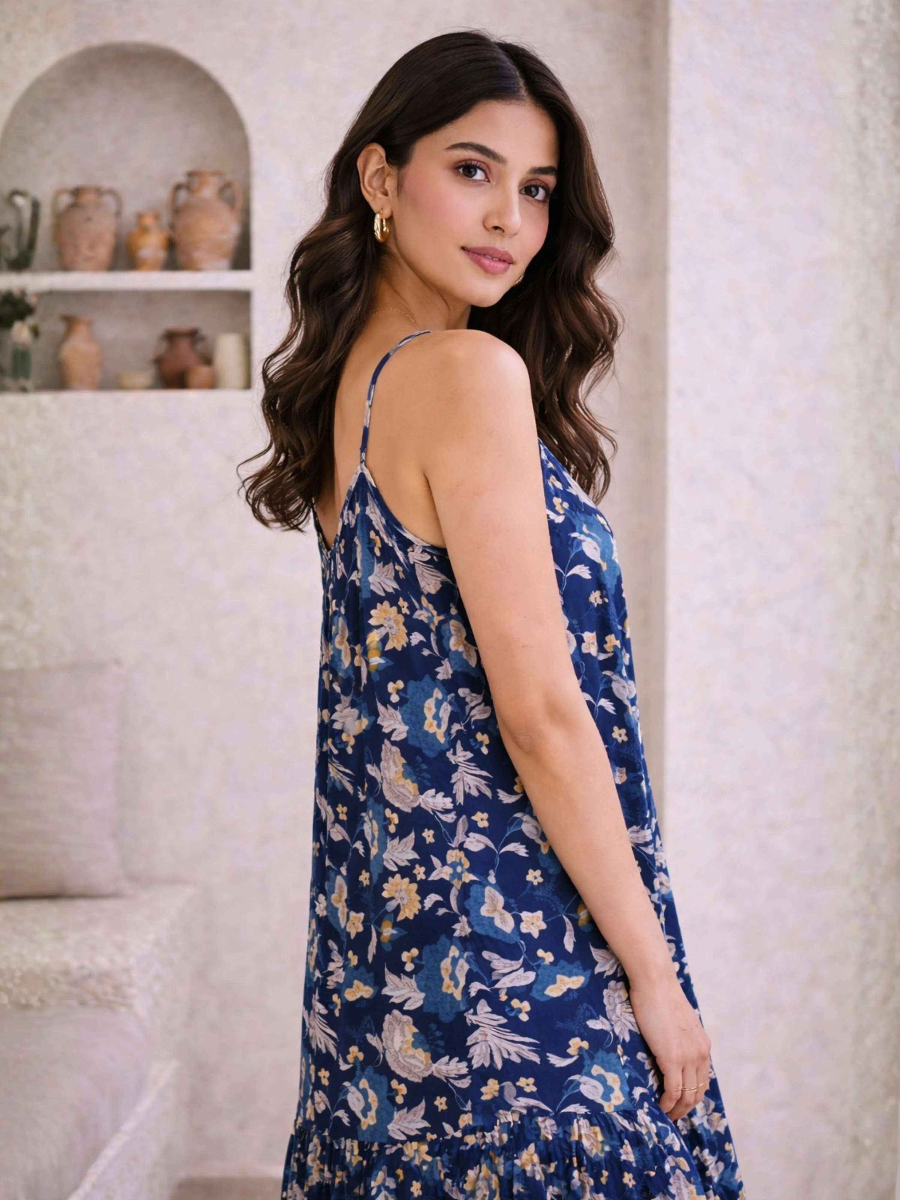 Blue Flowy Pure Cotton Ghera Night Maxi - Image 5