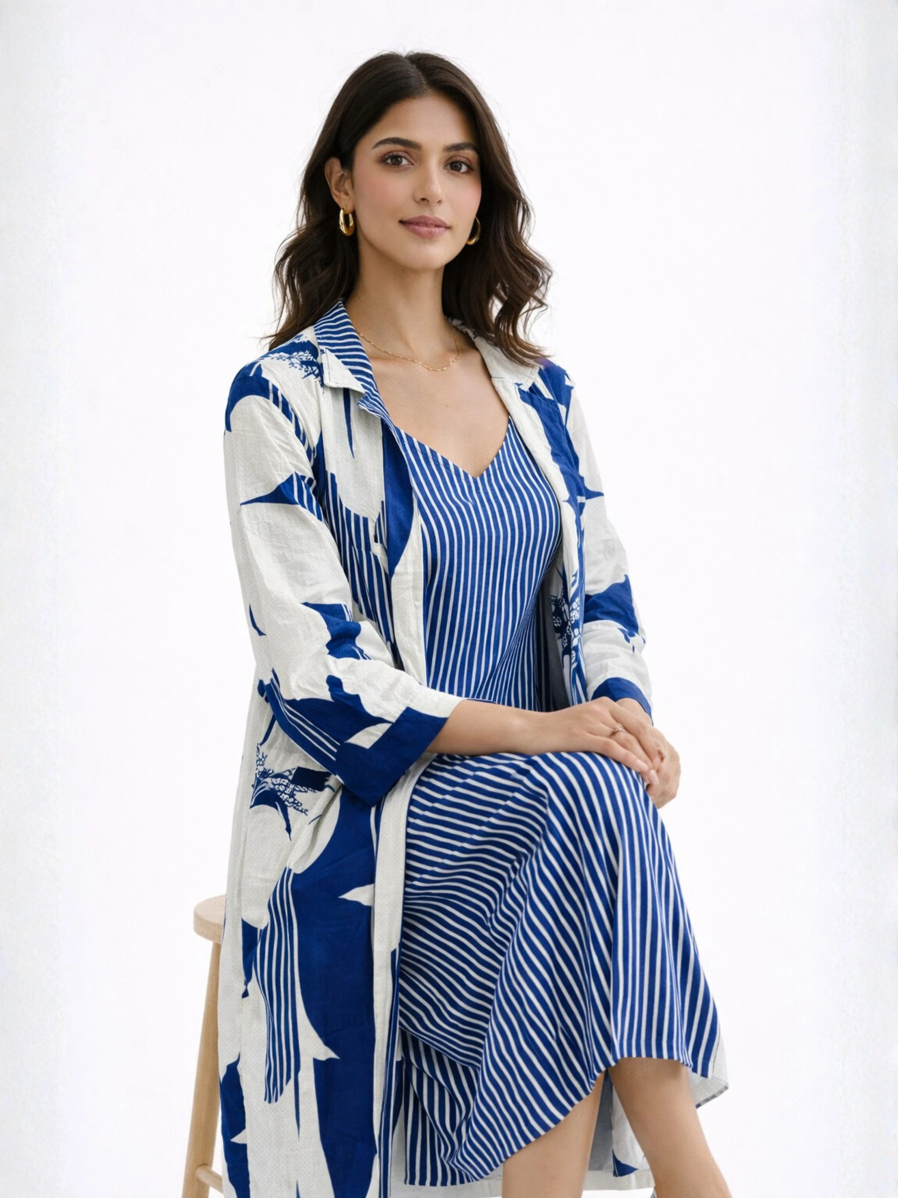 Blue Haven Pure Cotton Women's Strap Maxi with Robe - Image 11