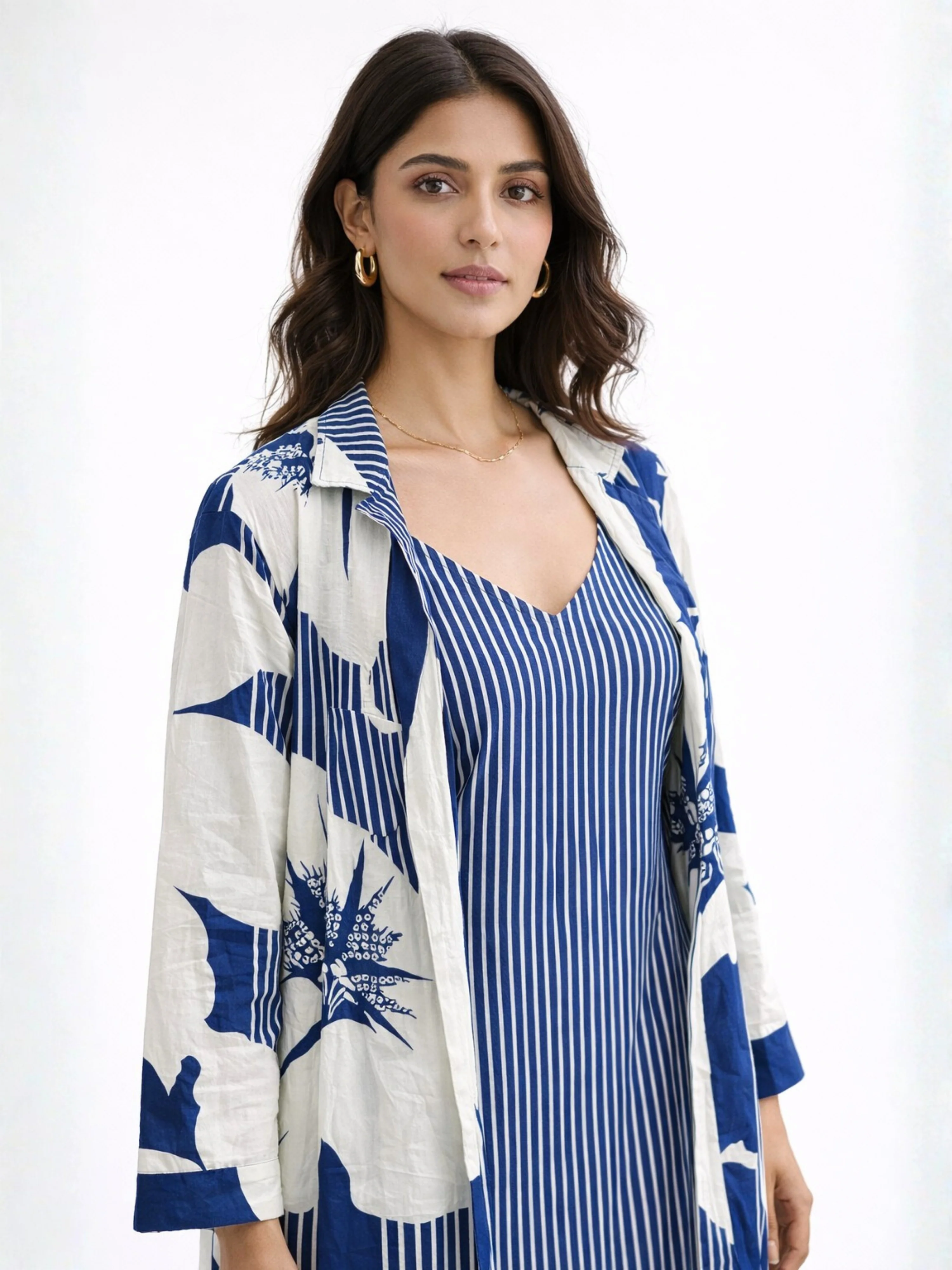 Blue Haven Pure Cotton Women's Strap Maxi with Robe - Image 2
