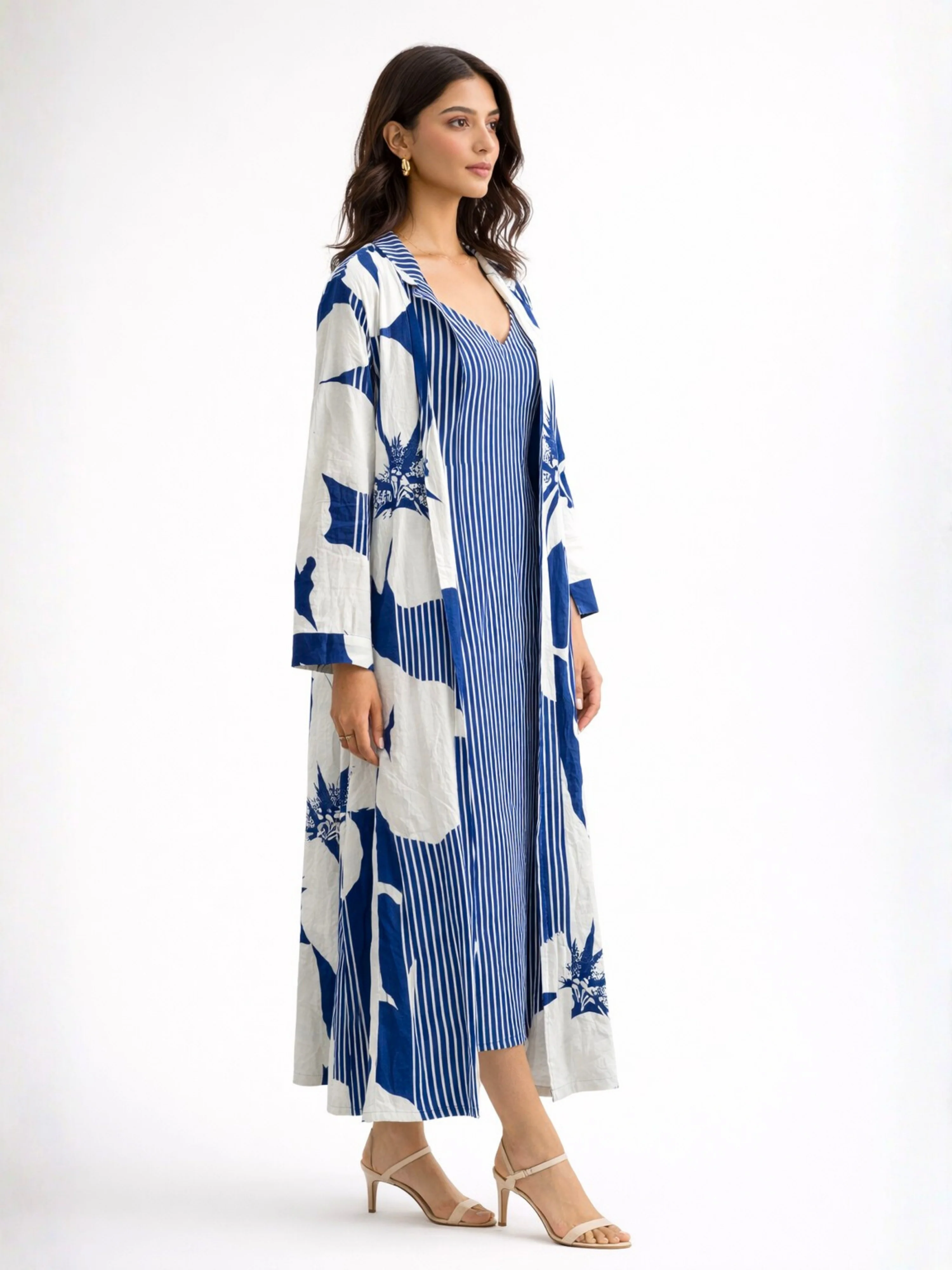 Blue Haven Pure Cotton Women's Strap Maxi with Robe - Image 3