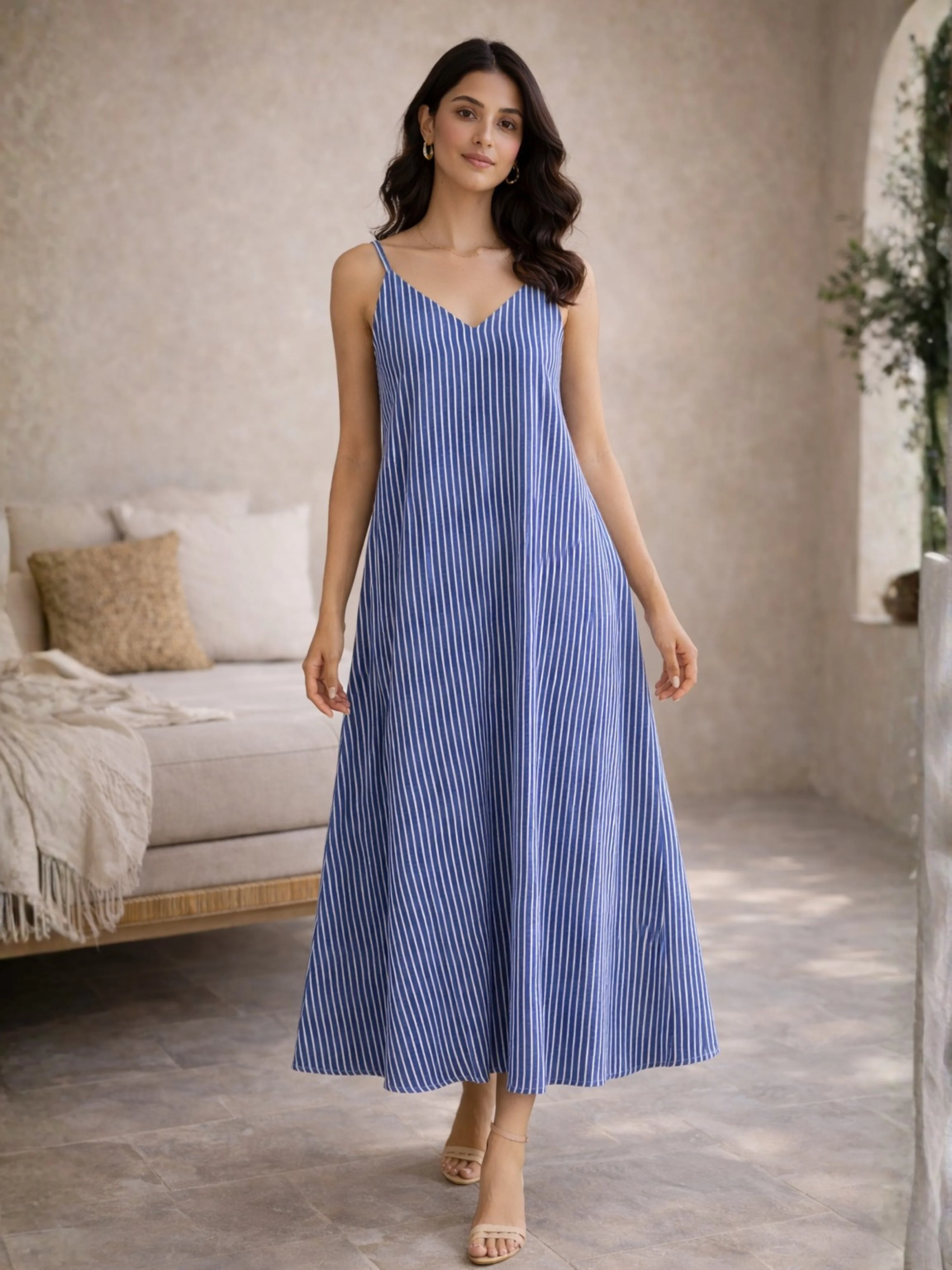 Blue Haven Pure Cotton Women's Strap Maxi with Robe - Image 6
