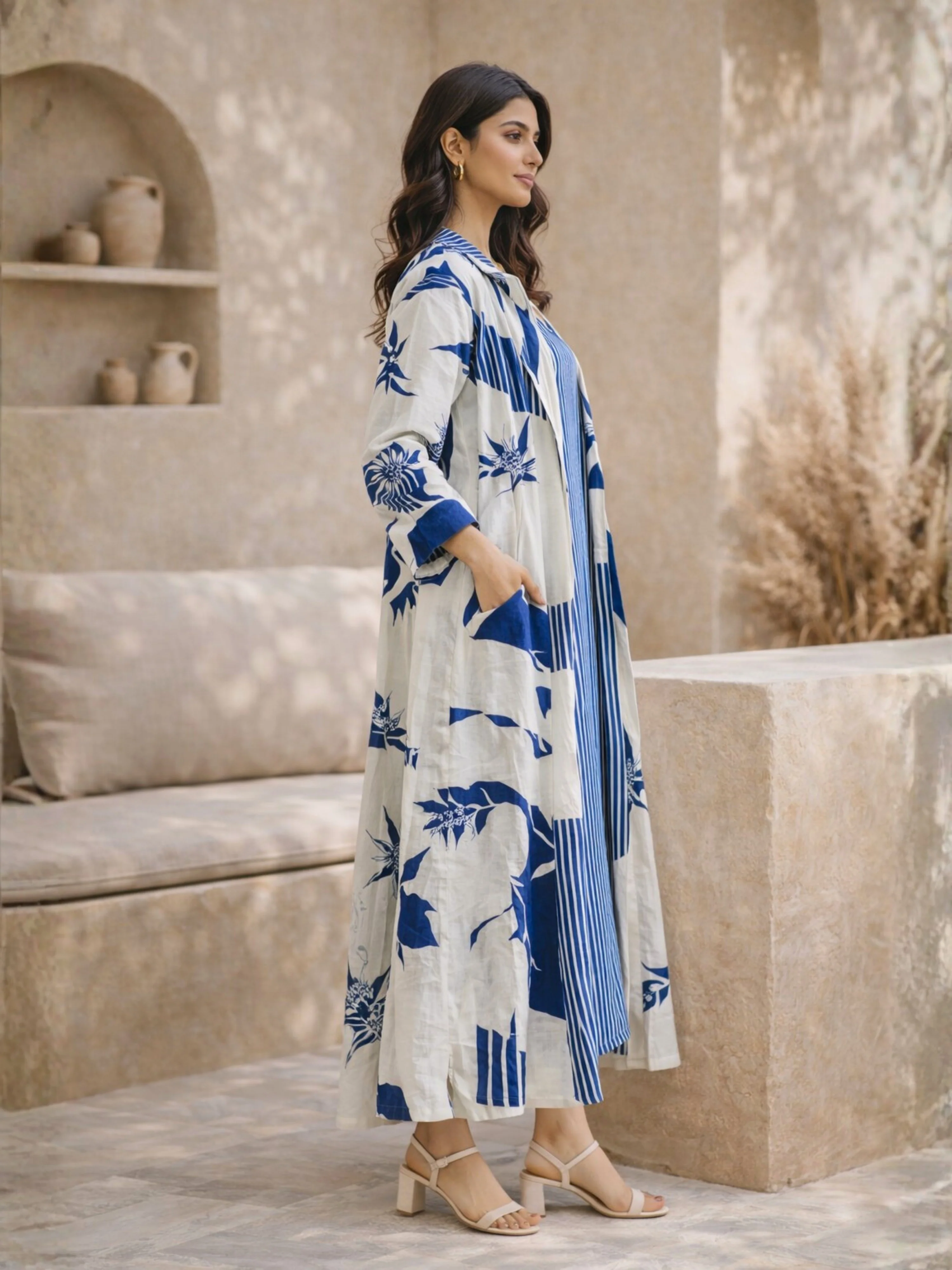 Blue Haven Pure Cotton Women's Strap Maxi with Robe - Image 9