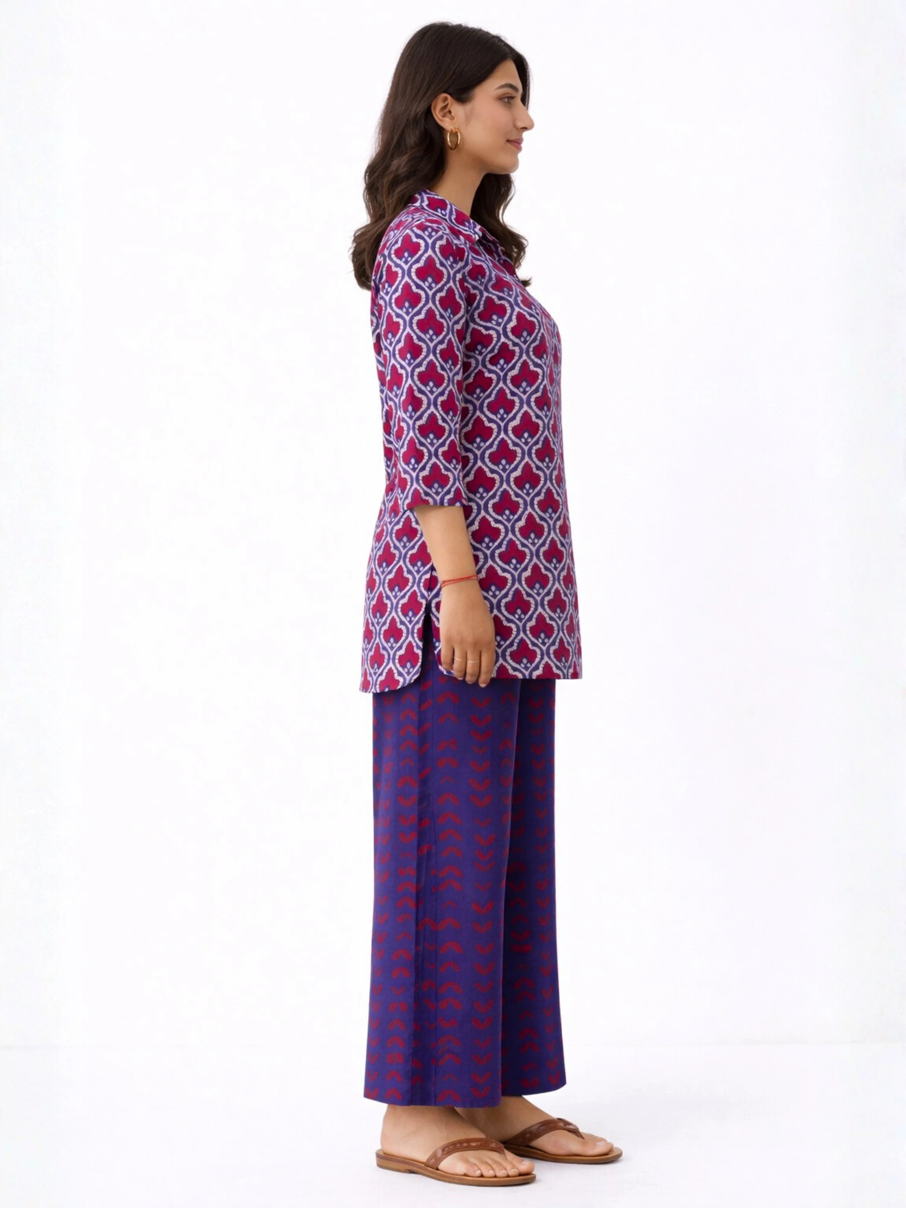 Blue Heritage Pure Cotton Women's Collar Co-ord Set - Image 5