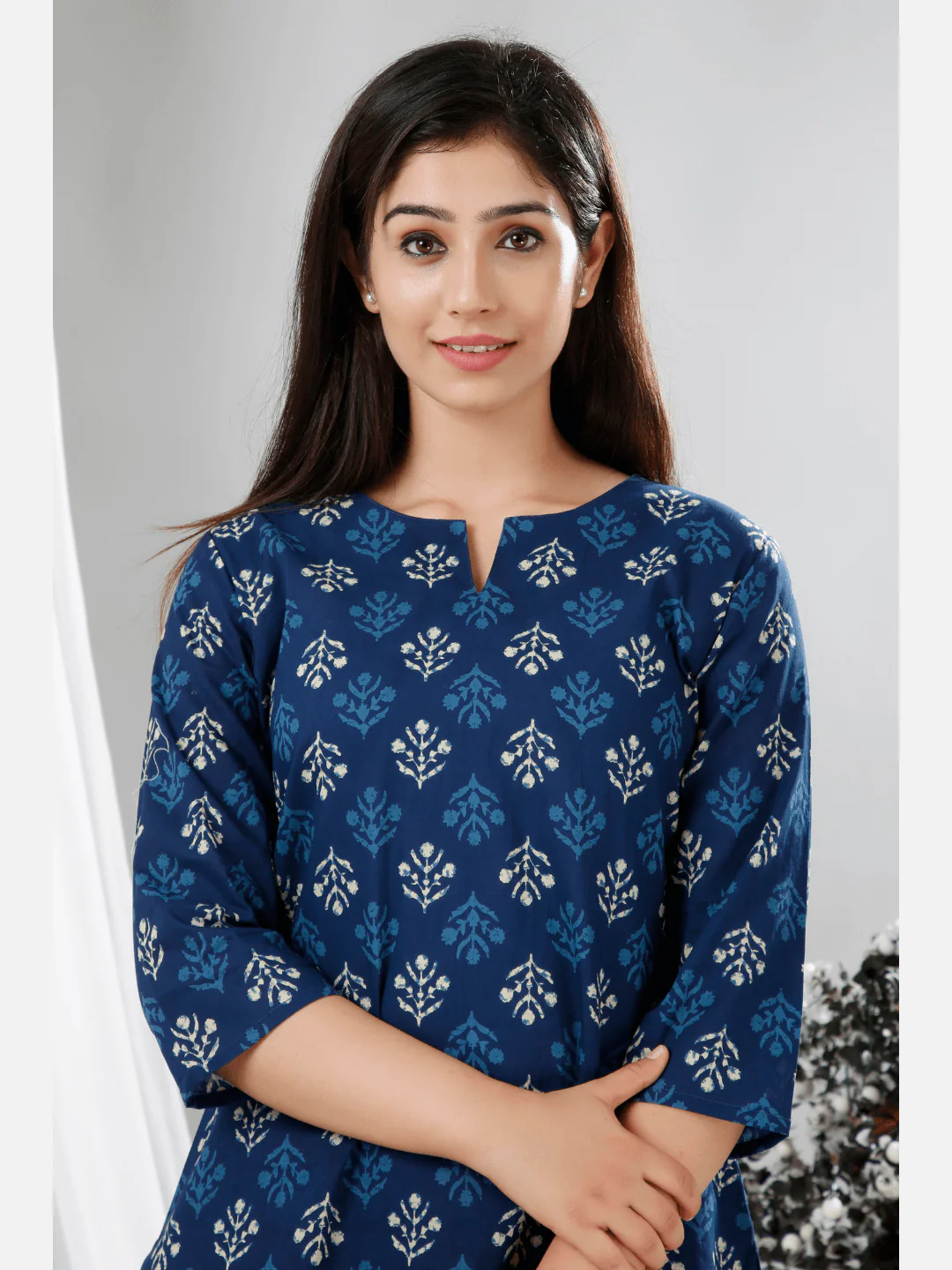 Blue Indigo Hand Block Printed Pure Cotton Lounge Wear - Image 2