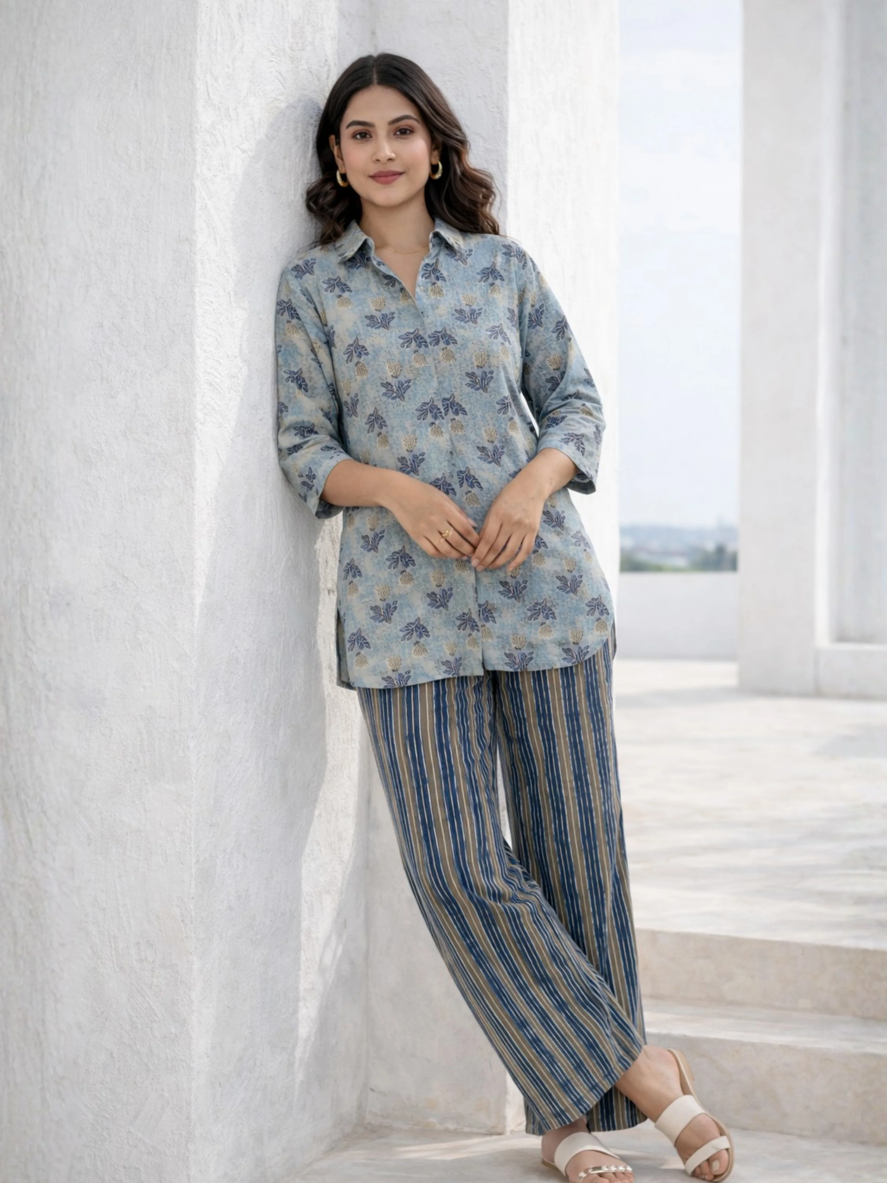 Blue Mist Pure Cotton Collar Shirt Co-ord Set - Image 5