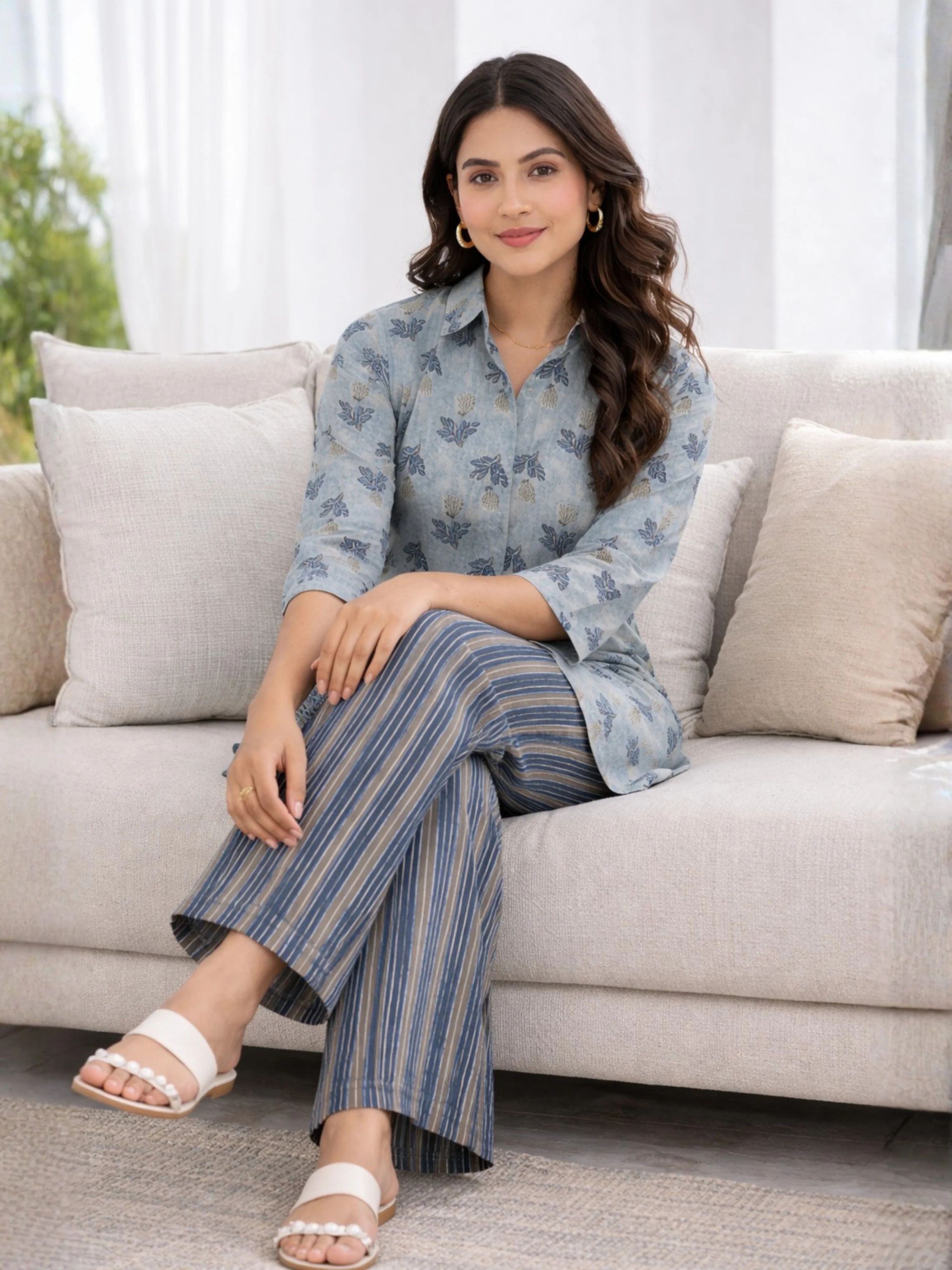 Blue Mist Pure Cotton Collar Shirt Co-ord Set - Image 7
