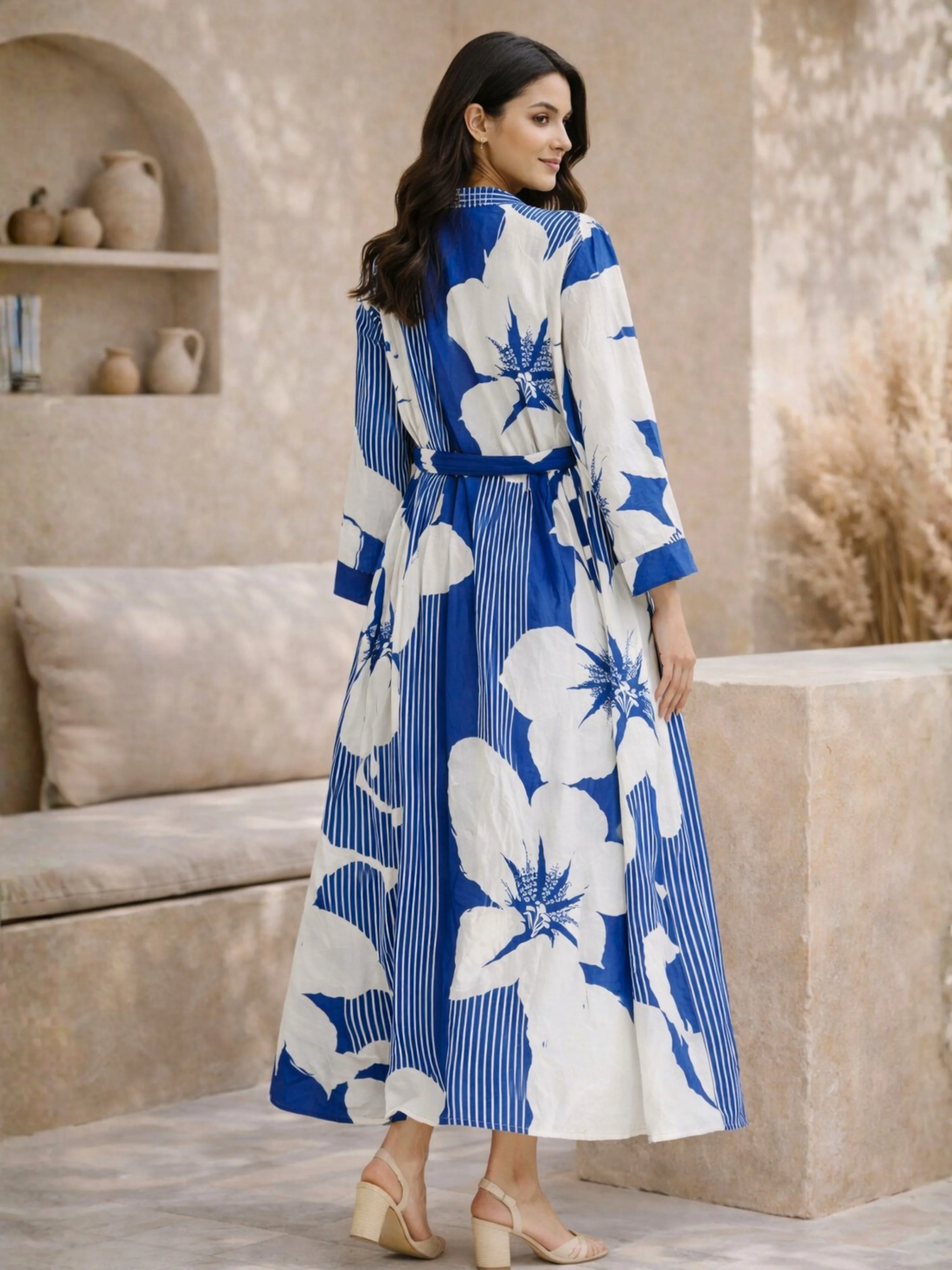 Blue Haven Pure Cotton Women's Strap Maxi with Robe - Image 10