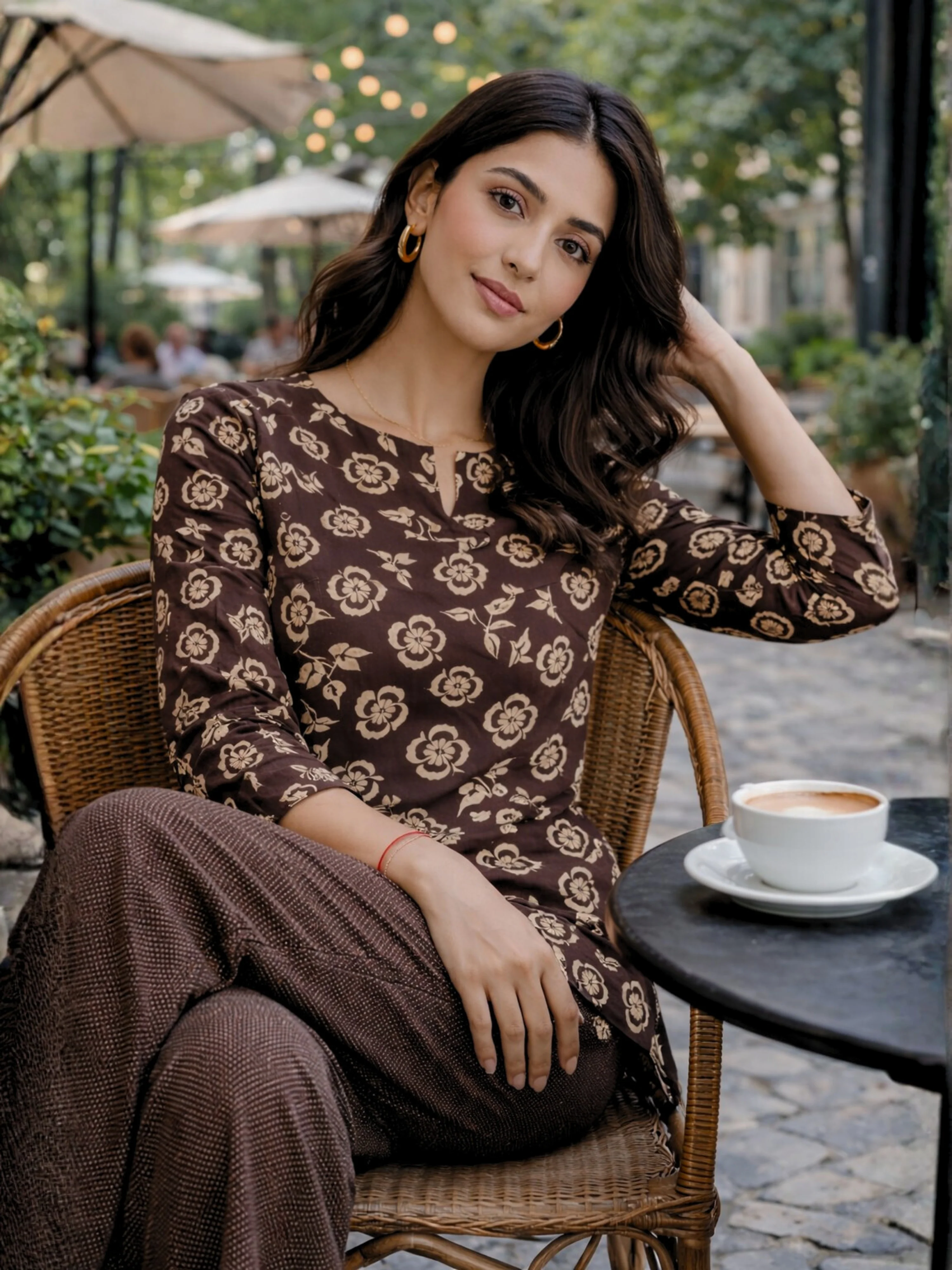 Brown Moonlit Pure Cotton round neck Women's Co-ord Set for Daily Wear - Image 10